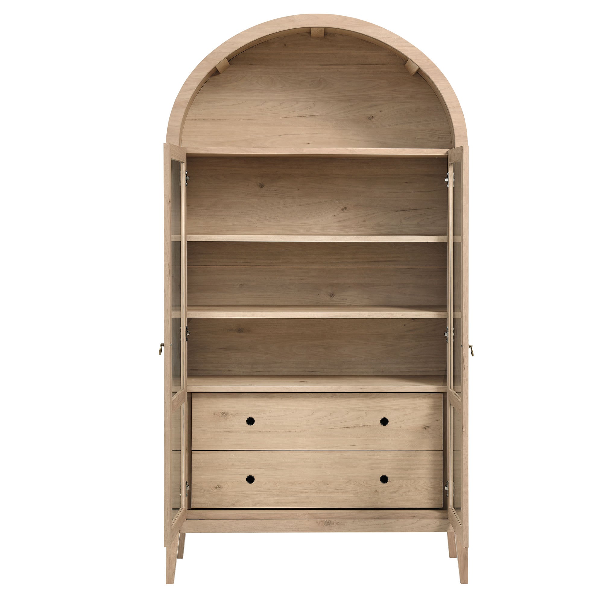 Nolan 74" Tall Wide Arched Storage Display Cabinet, Light Oak