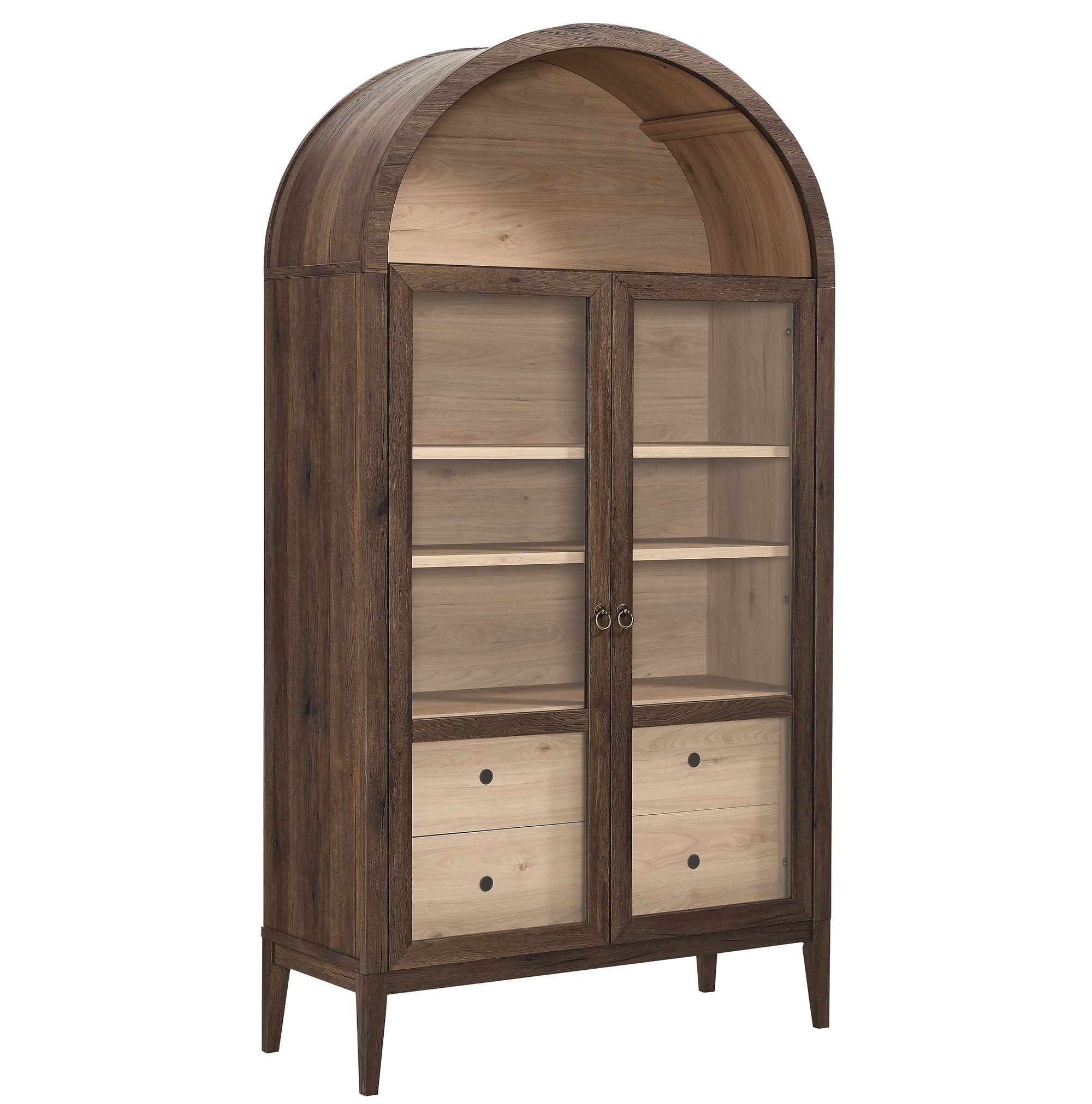 Nolan 74" Tall Wide Arched Storage Display Cabinet, Walnut Light Oak