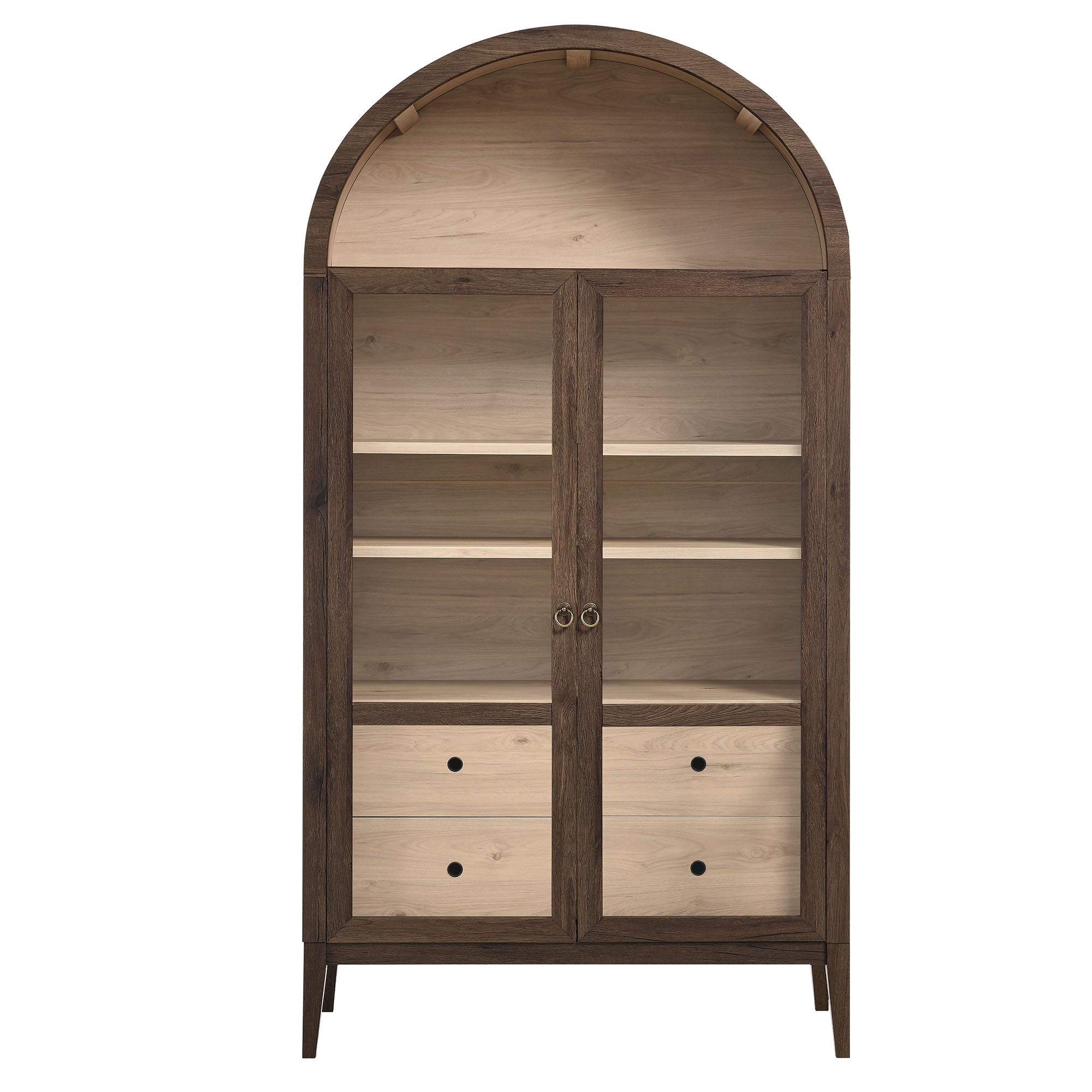 Nolan 74" Tall Wide Arched Storage Display Cabinet, Walnut Light Oak