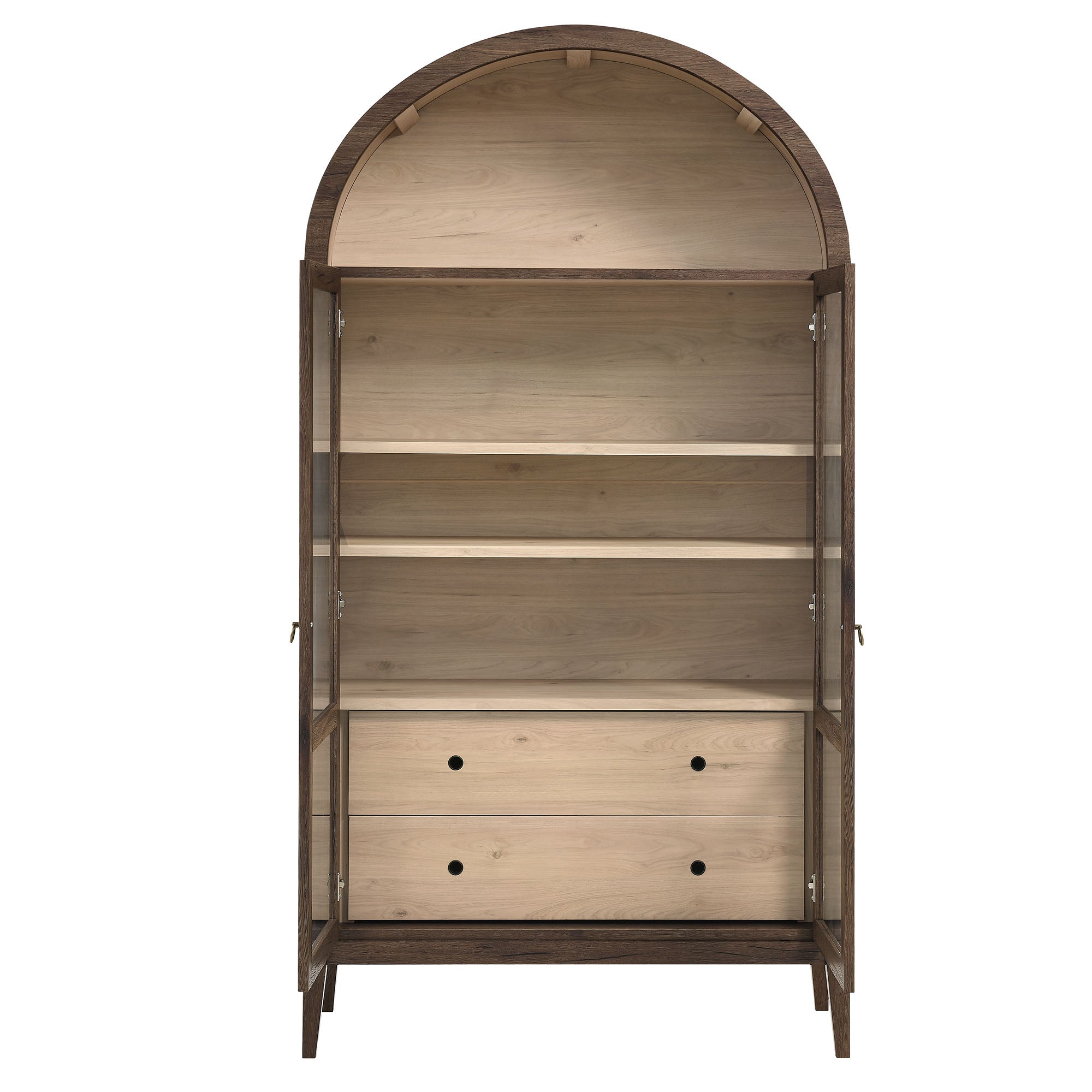 Nolan 74" Tall Wide Arched Storage Display Cabinet, Walnut Light Oak