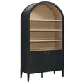 Nolan 74" Tall Wide Arched Storage Display Cabinet Bookshelf, Black Oak