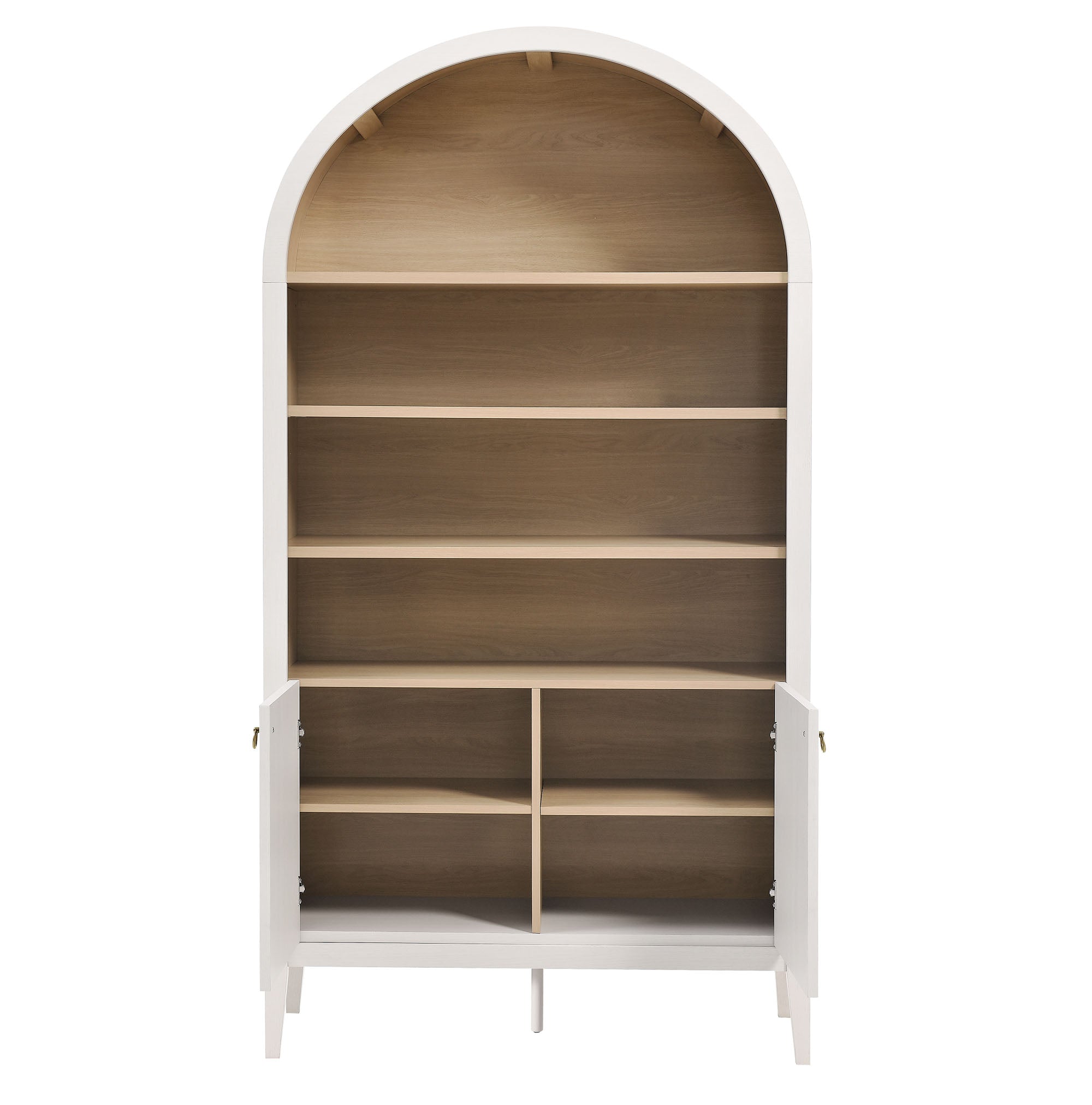 Nolan 74" Tall Wide Arched Storage Display Cabinet Bookshelf, Ivory Oak