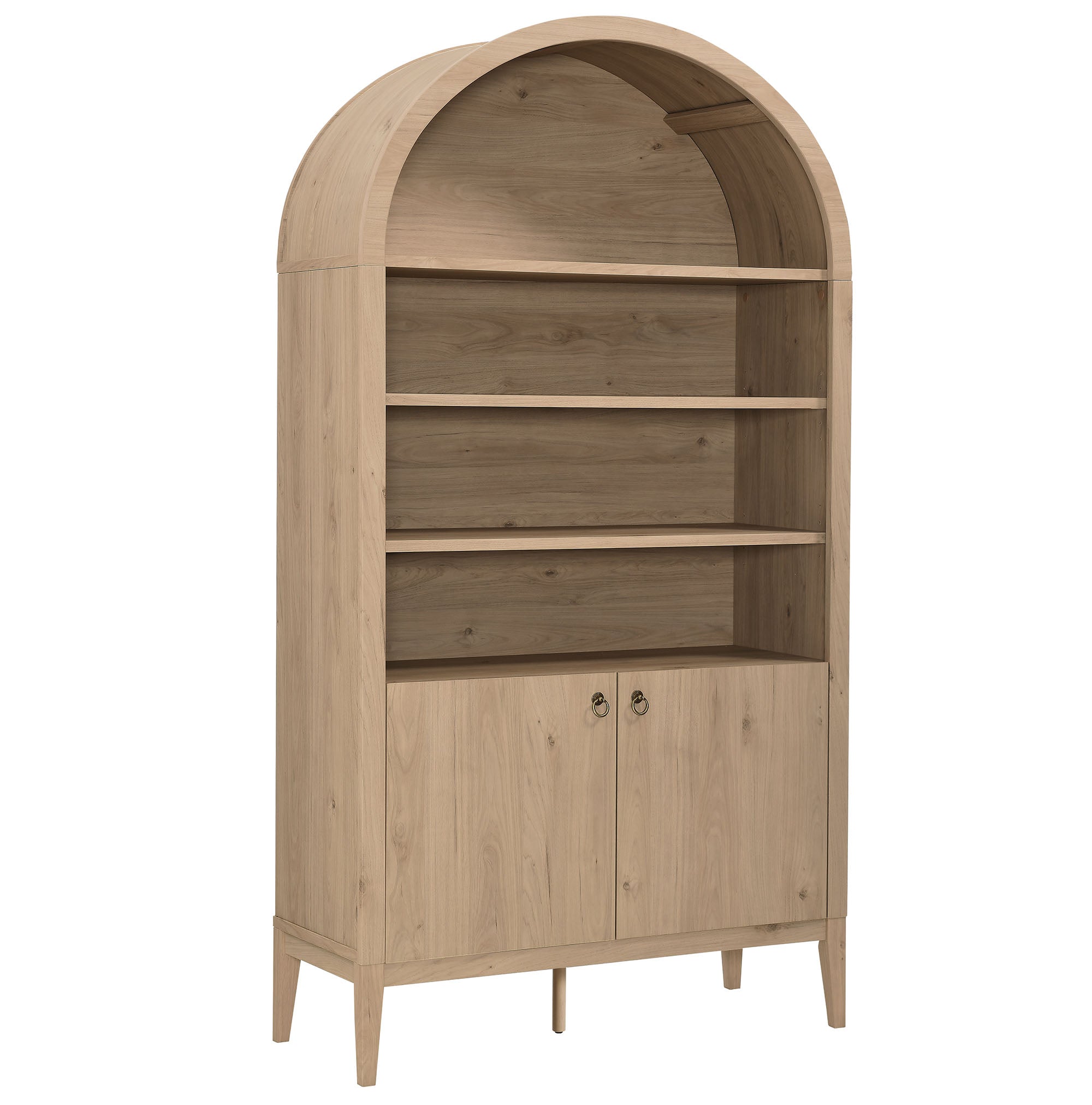 Nolan 74" Tall Wide Arched Storage Display Cabinet Bookshelf, Light Oak