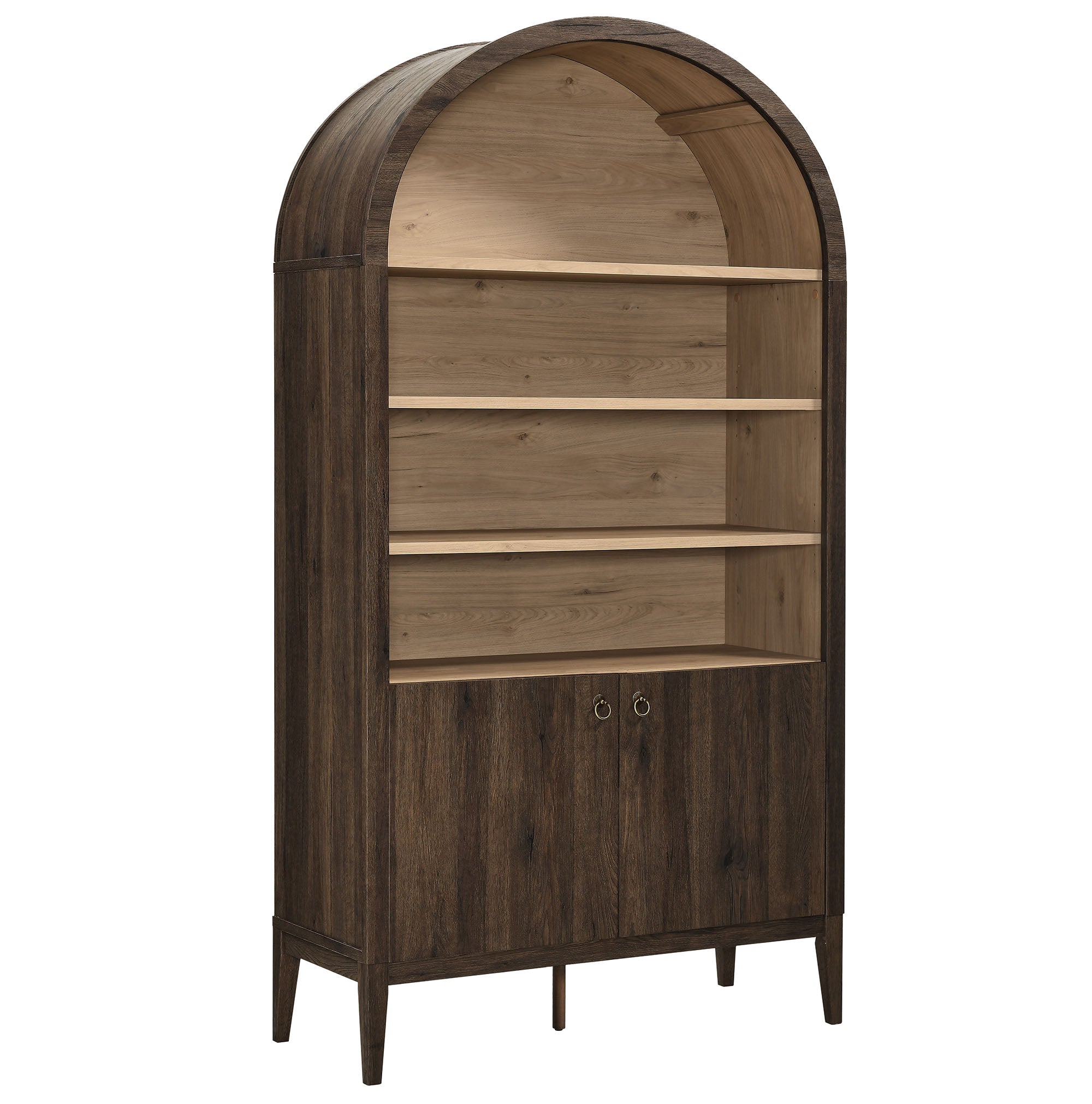 Nolan 74" Tall Wide Arched Storage Display Cabinet Bookshelf, Dark Walnut