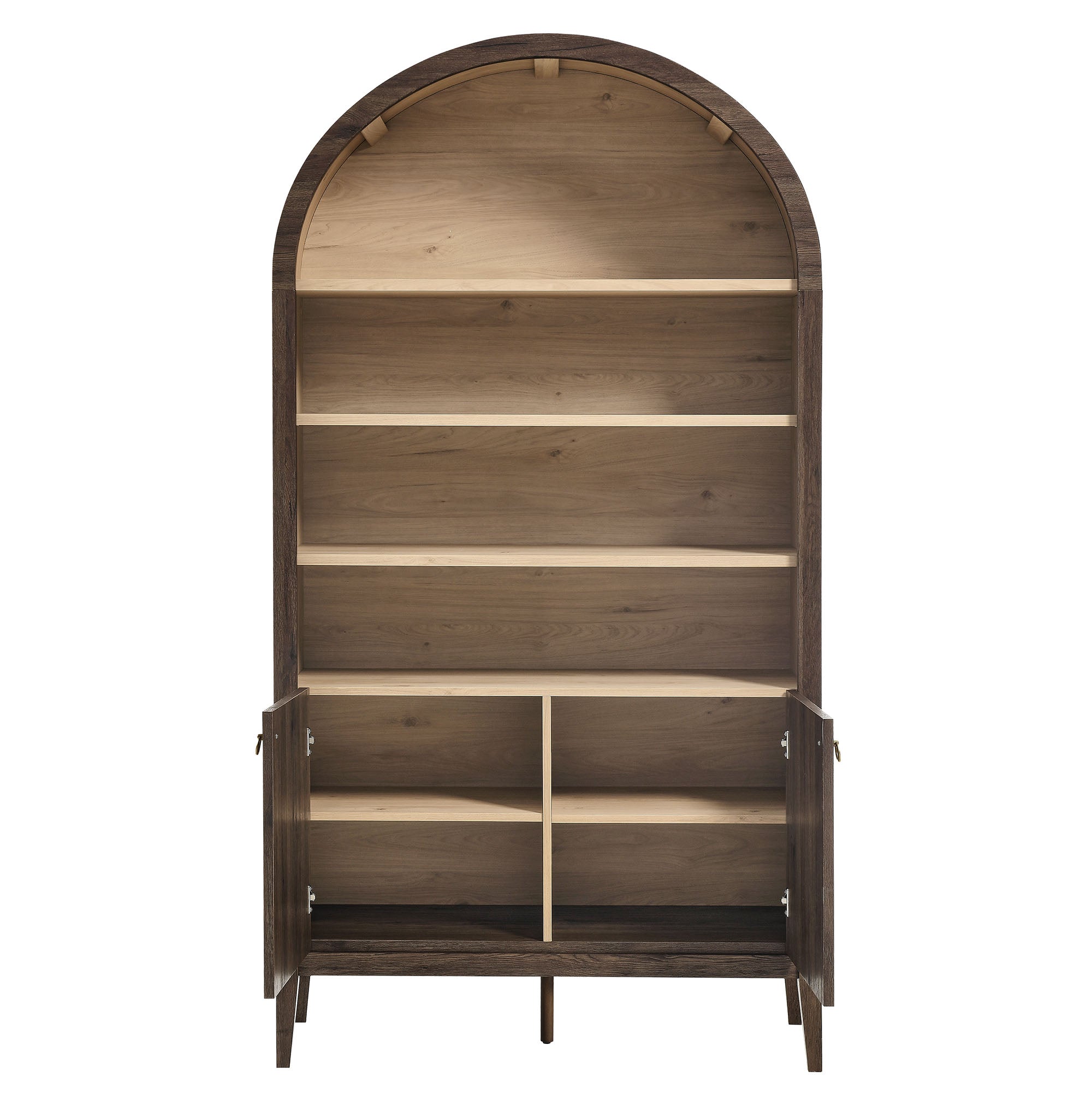 Nolan 74" Tall Wide Arched Storage Display Cabinet Bookshelf, Dark Walnut