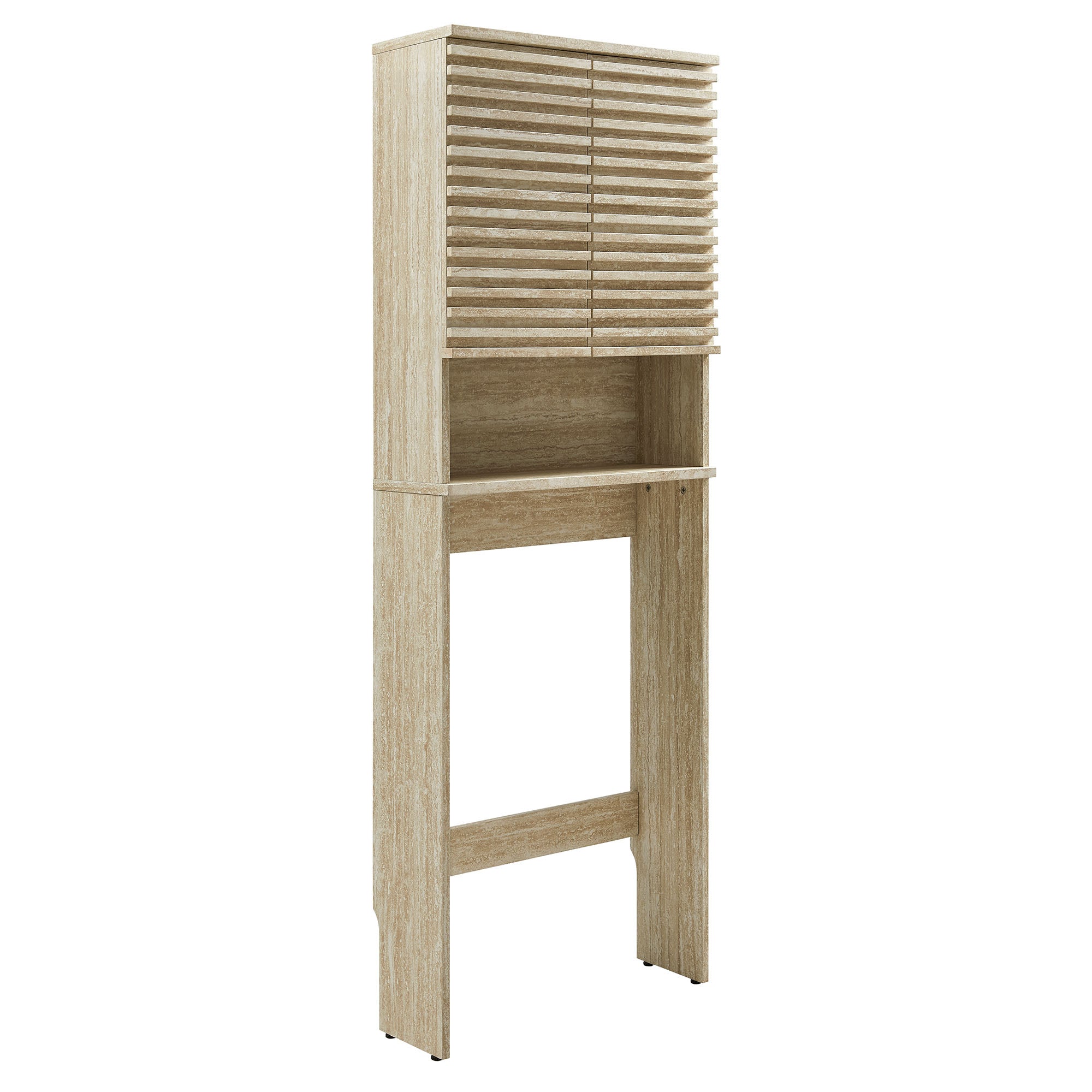 Render Over the Toilet Faux Travertine Bathroom Storage Cabinet, Travertine