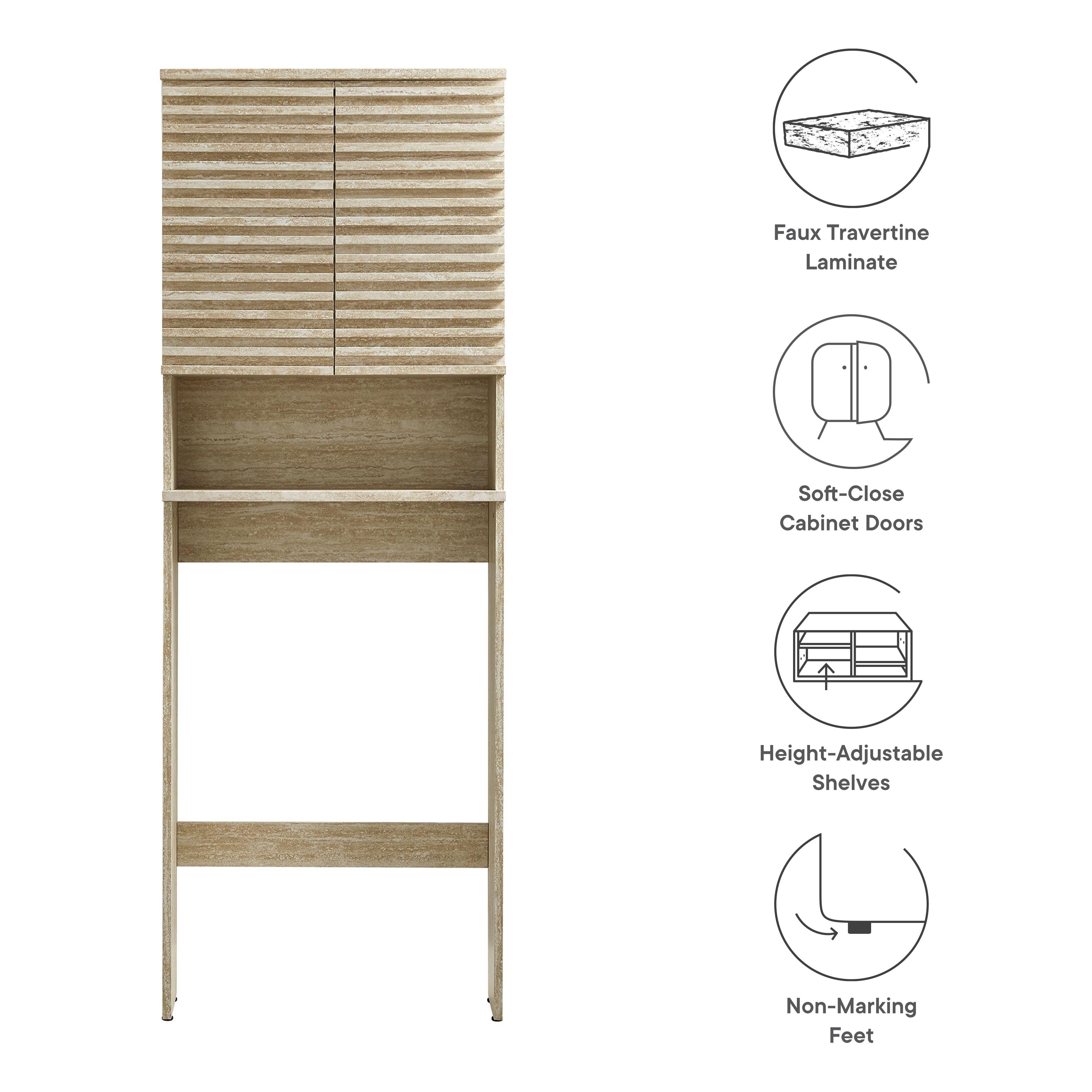 Render Over the Toilet Faux Travertine Bathroom Storage Cabinet, Travertine