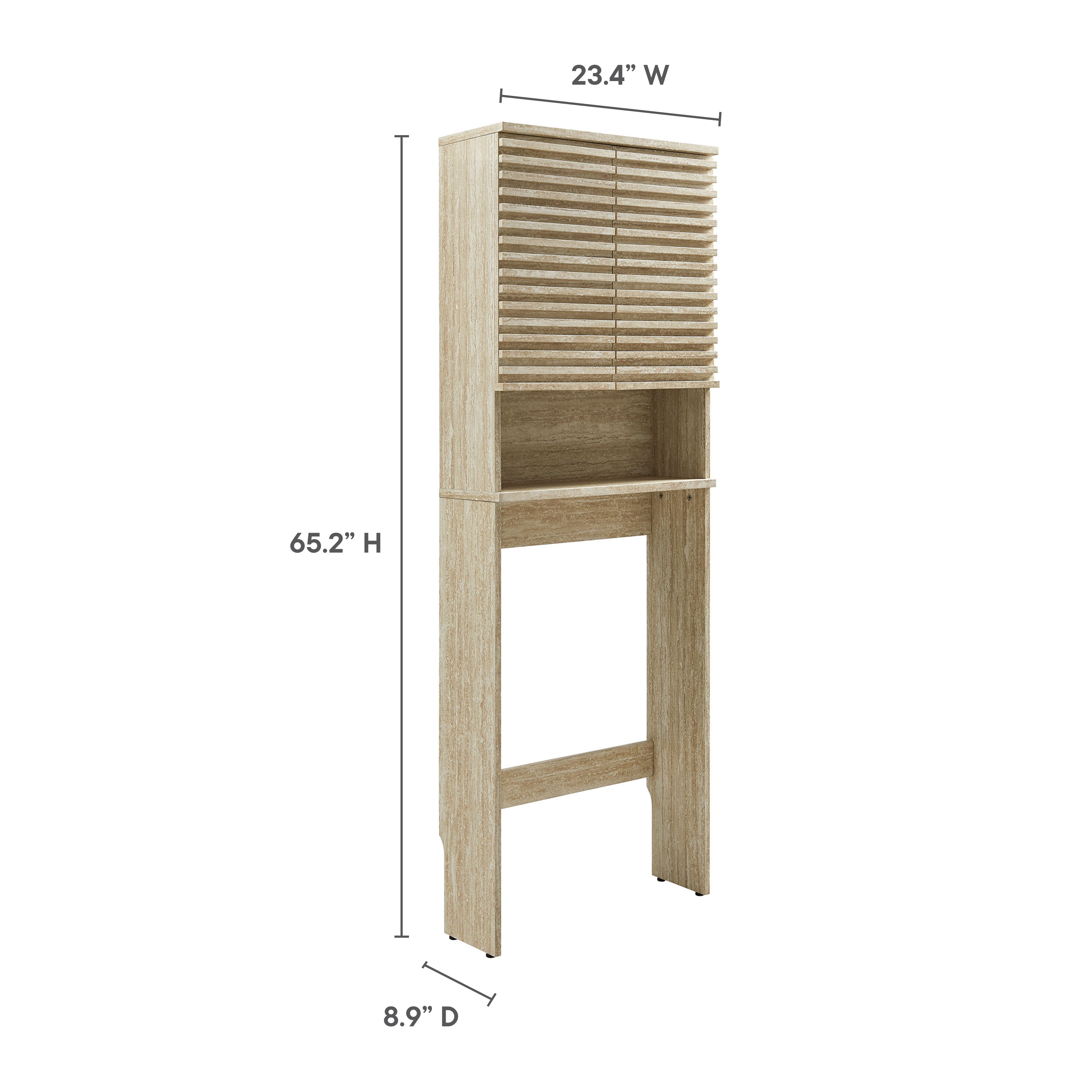 Render Over the Toilet Faux Travertine Bathroom Storage Cabinet, Travertine