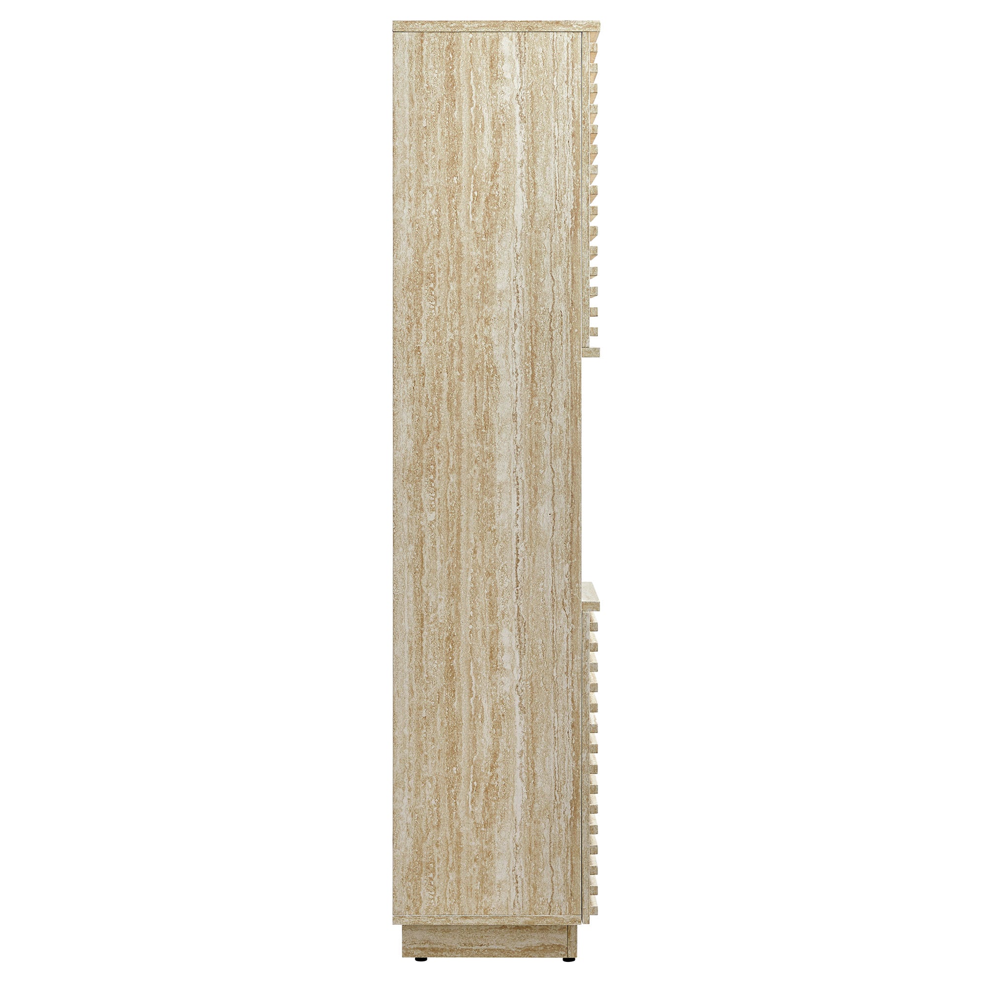 Render Tall Narrow Faux Travertine Linen Storage Cabinet, Travertine