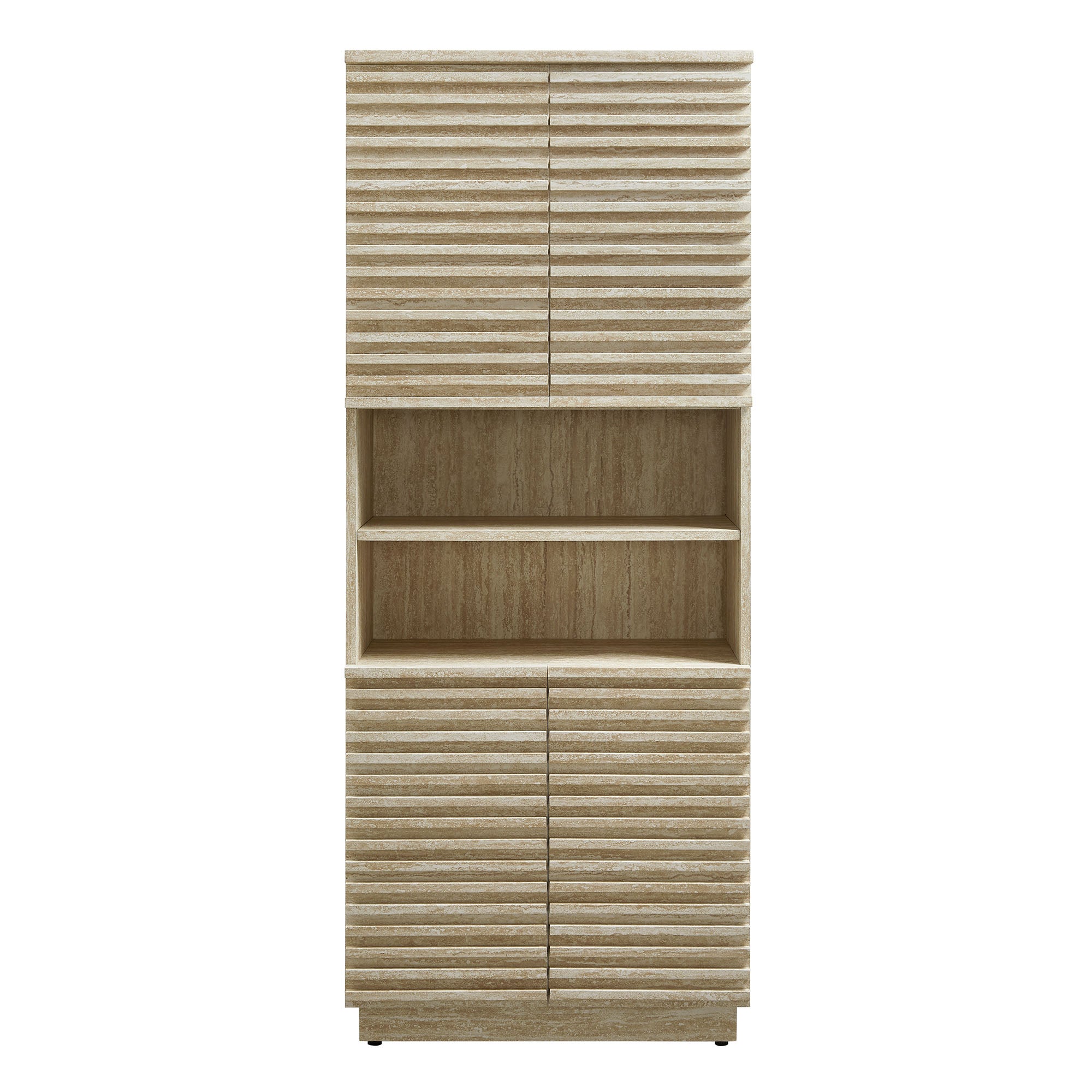 Render Tall Faux Travertine Linen Storage Cabinet, Travertine
