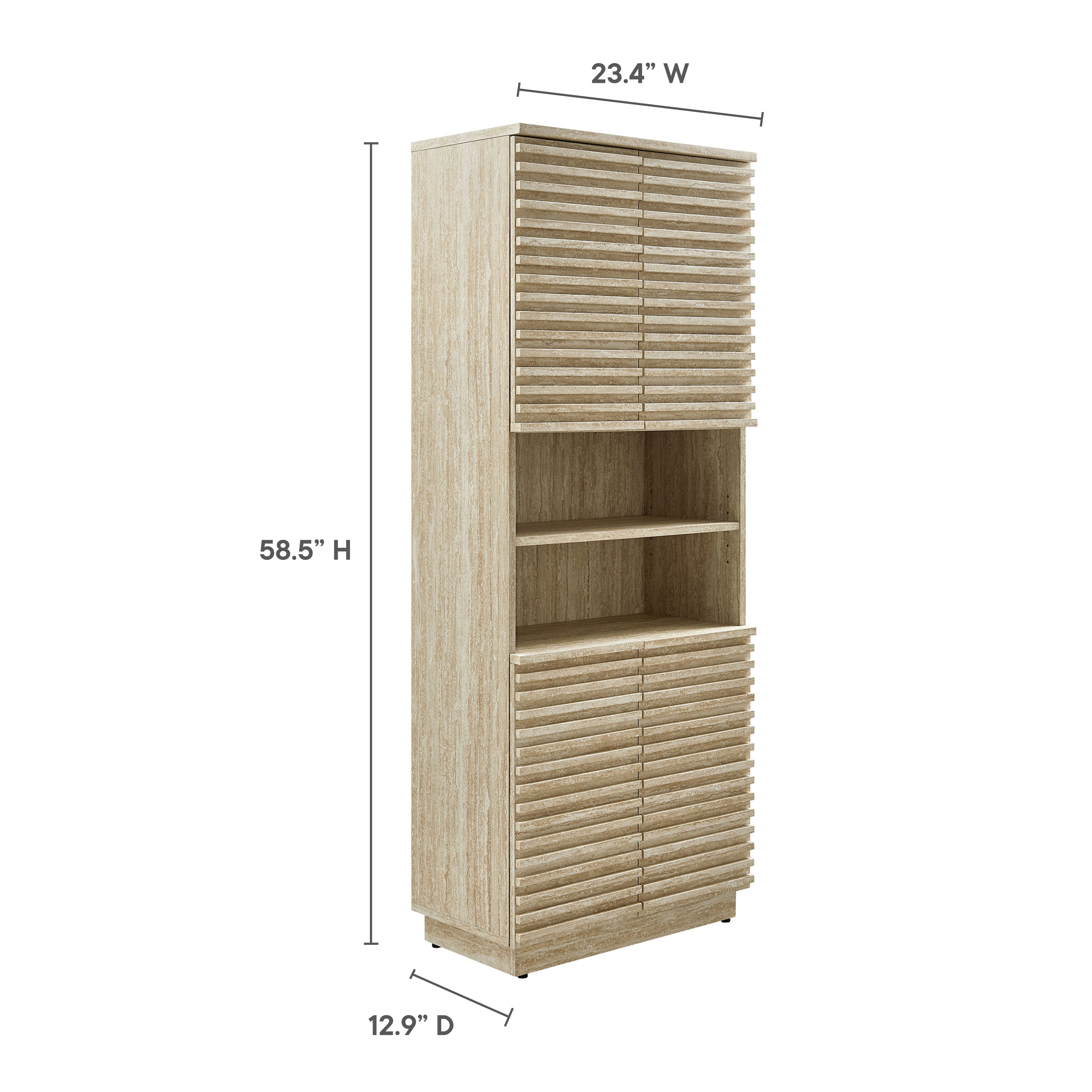 Render Tall Faux Travertine Linen Storage Cabinet, Travertine