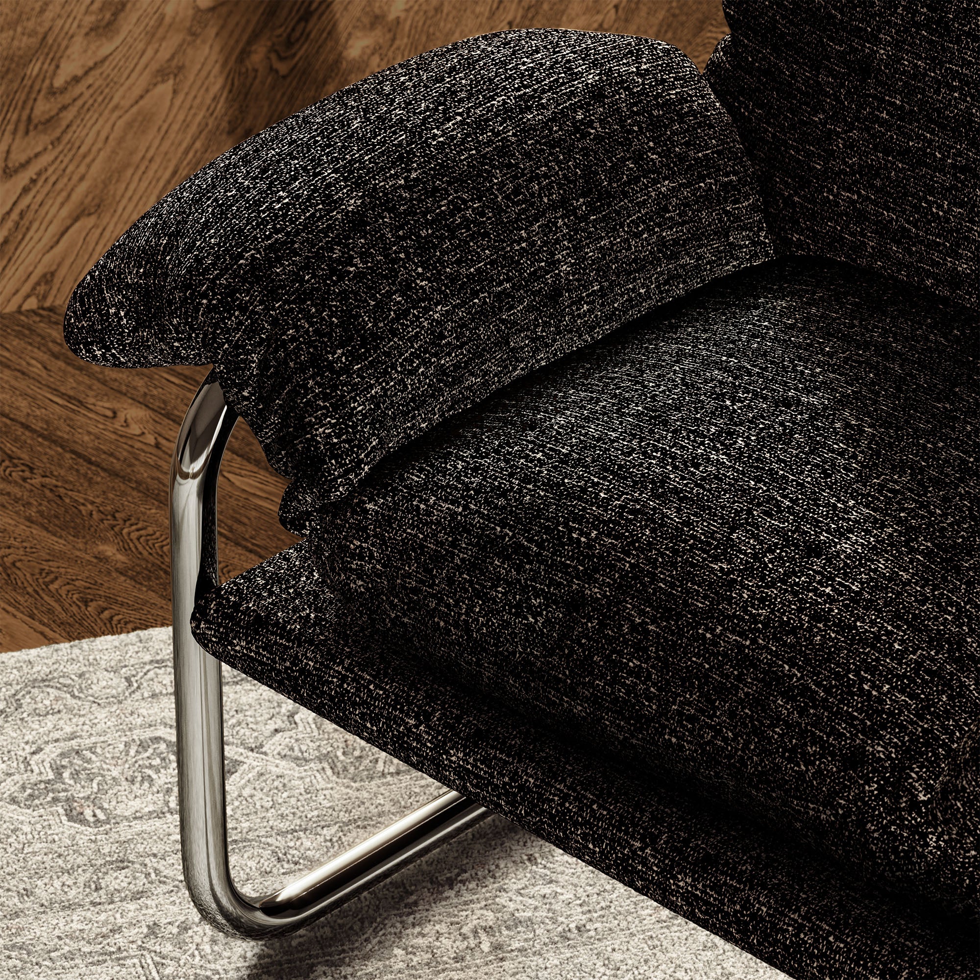 Ansel Boucle Fabric Accent Chair, Charcoal