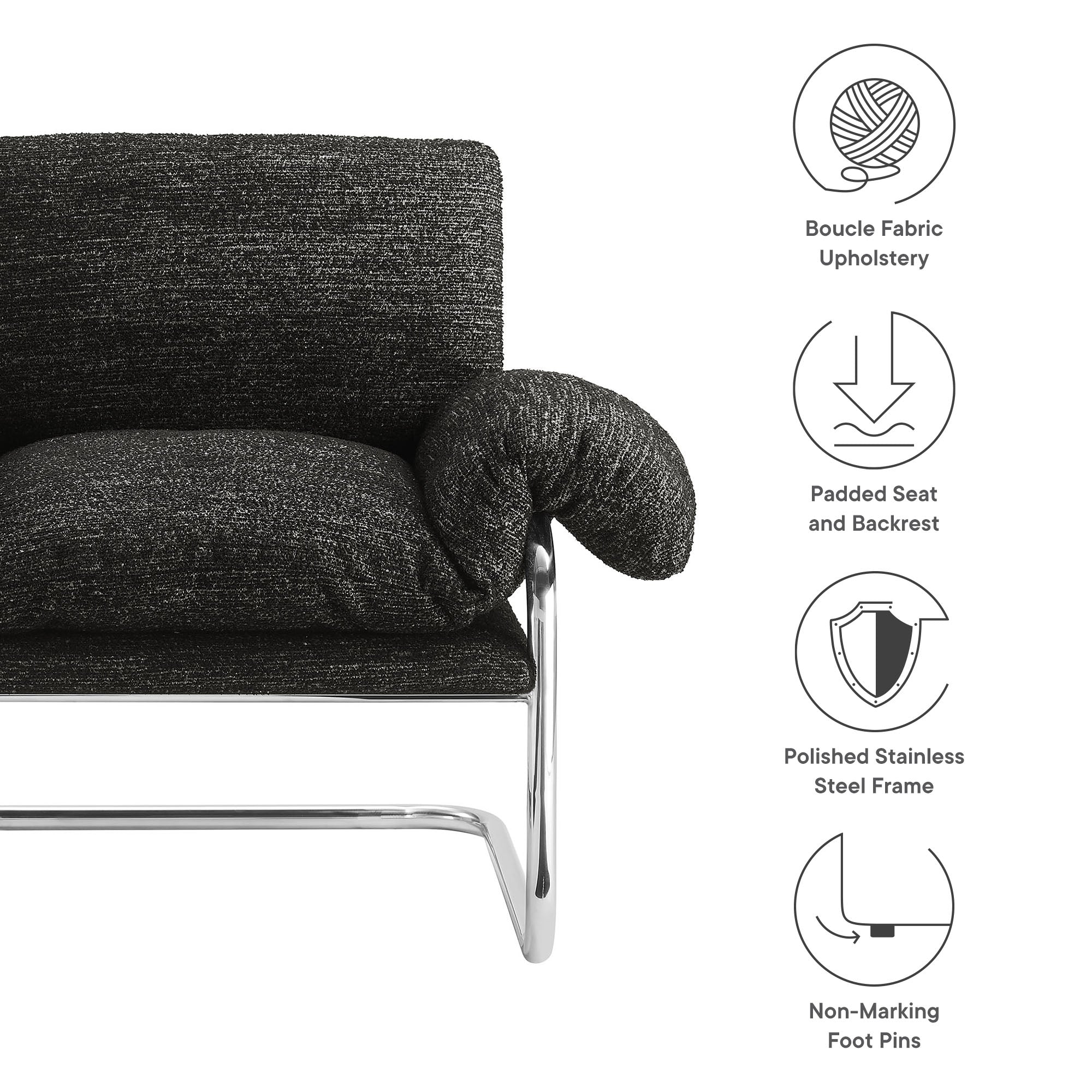 Ansel Boucle Fabric Accent Chair, Charcoal