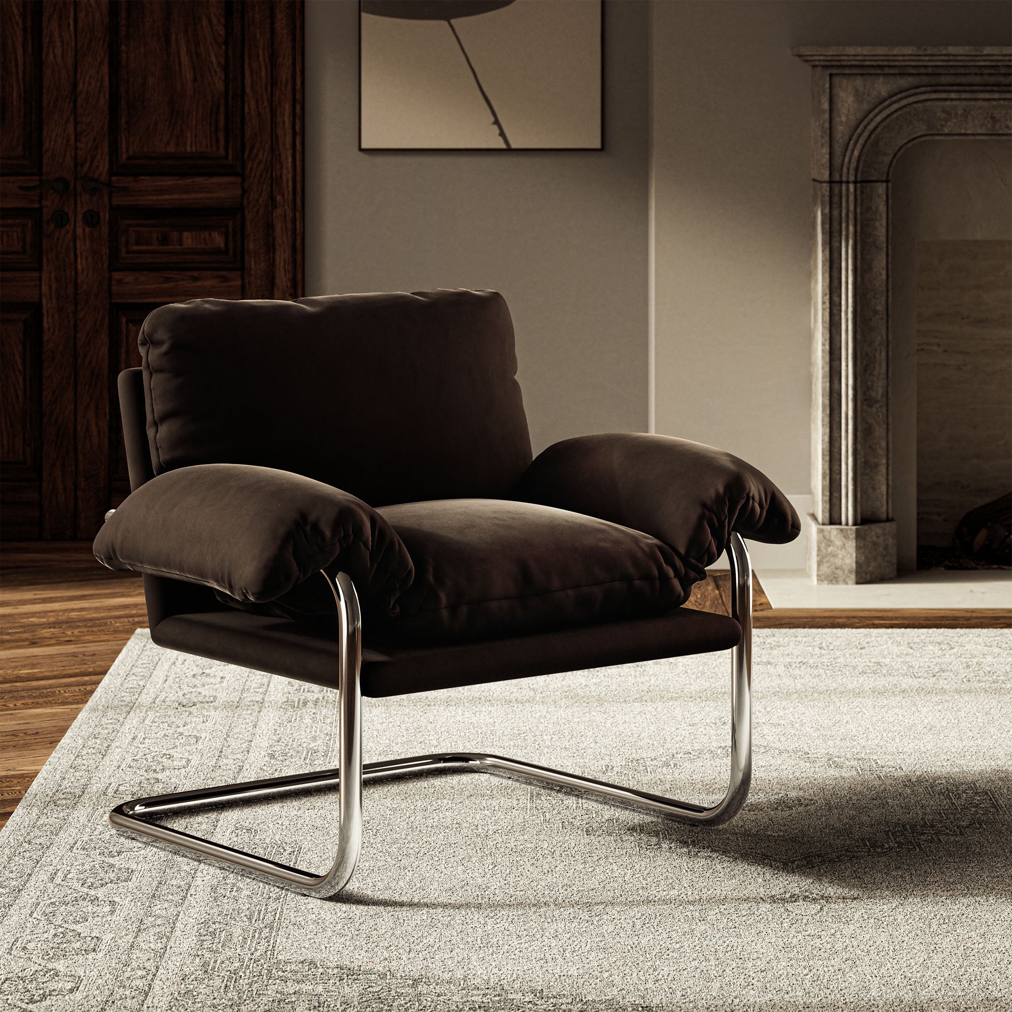 Ansel Performance Velvet Accent Chair, Chocolate Brown