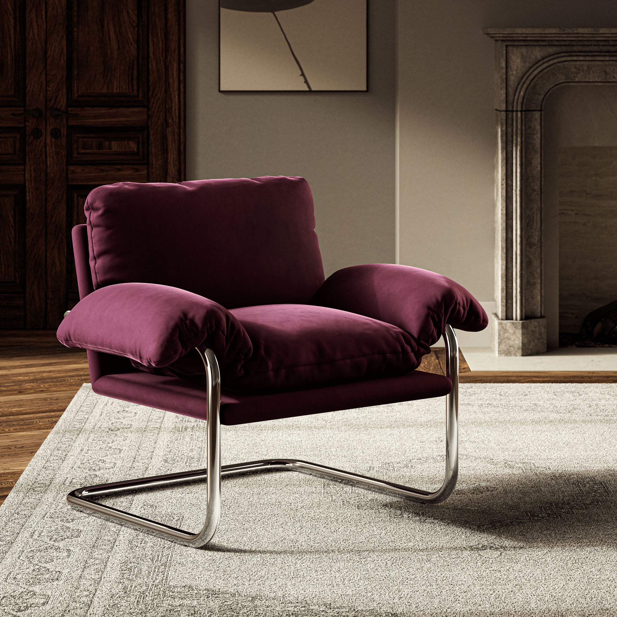 Ansel Performance Velvet Accent Chair, Mulberry