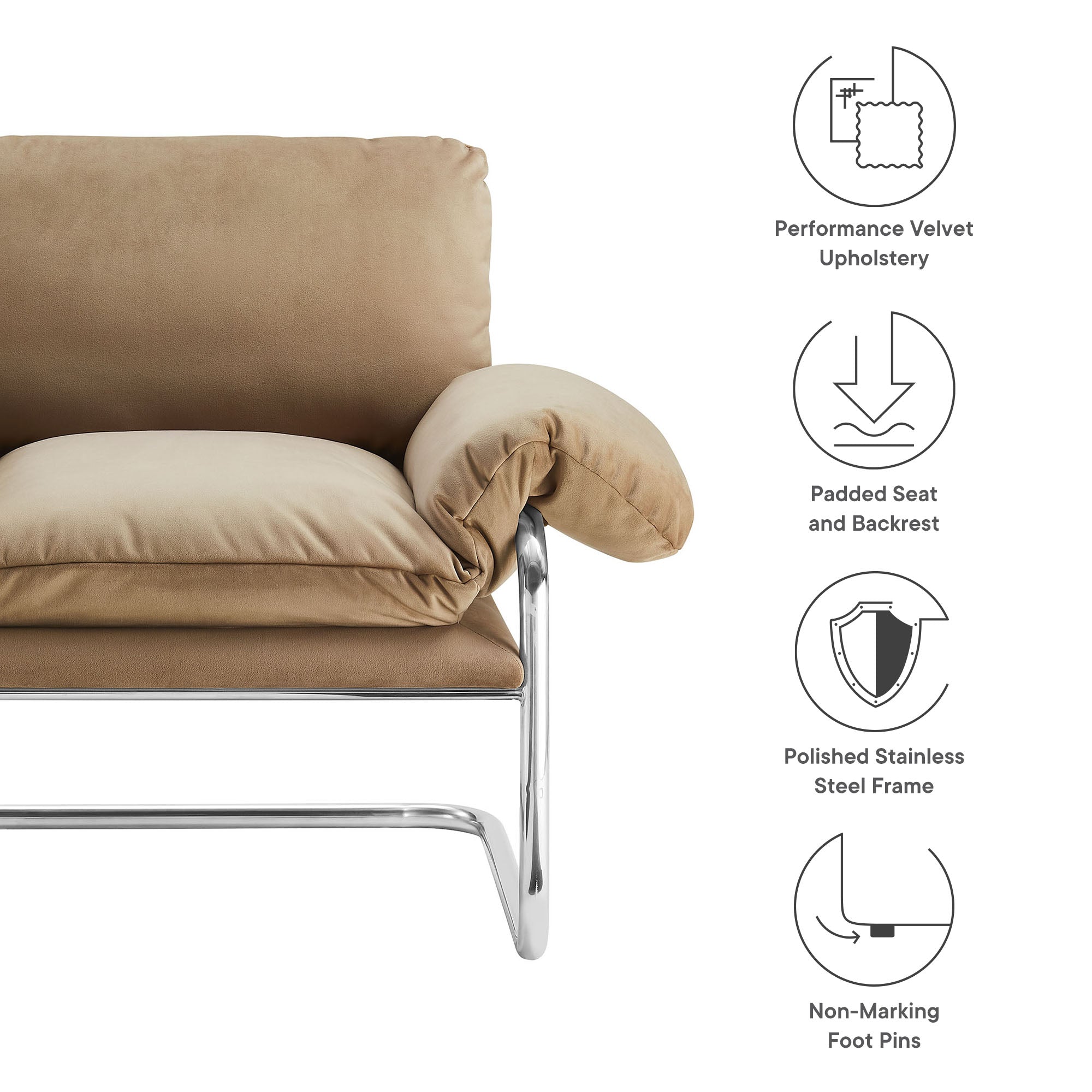 Ansel Performance Velvet Accent Chair, Taupe