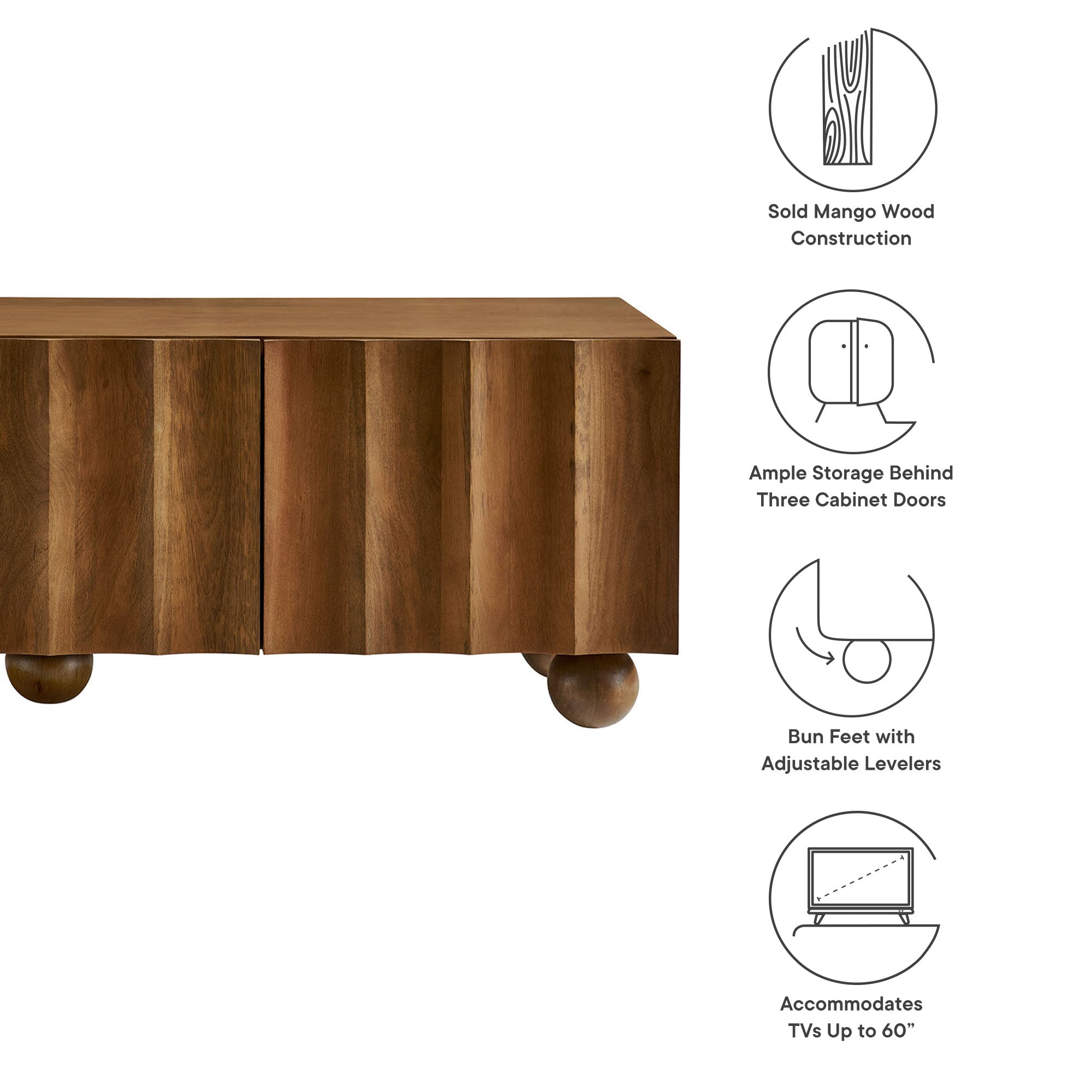 Sorren Scalloped 54" Wood TV Stand, Walnut