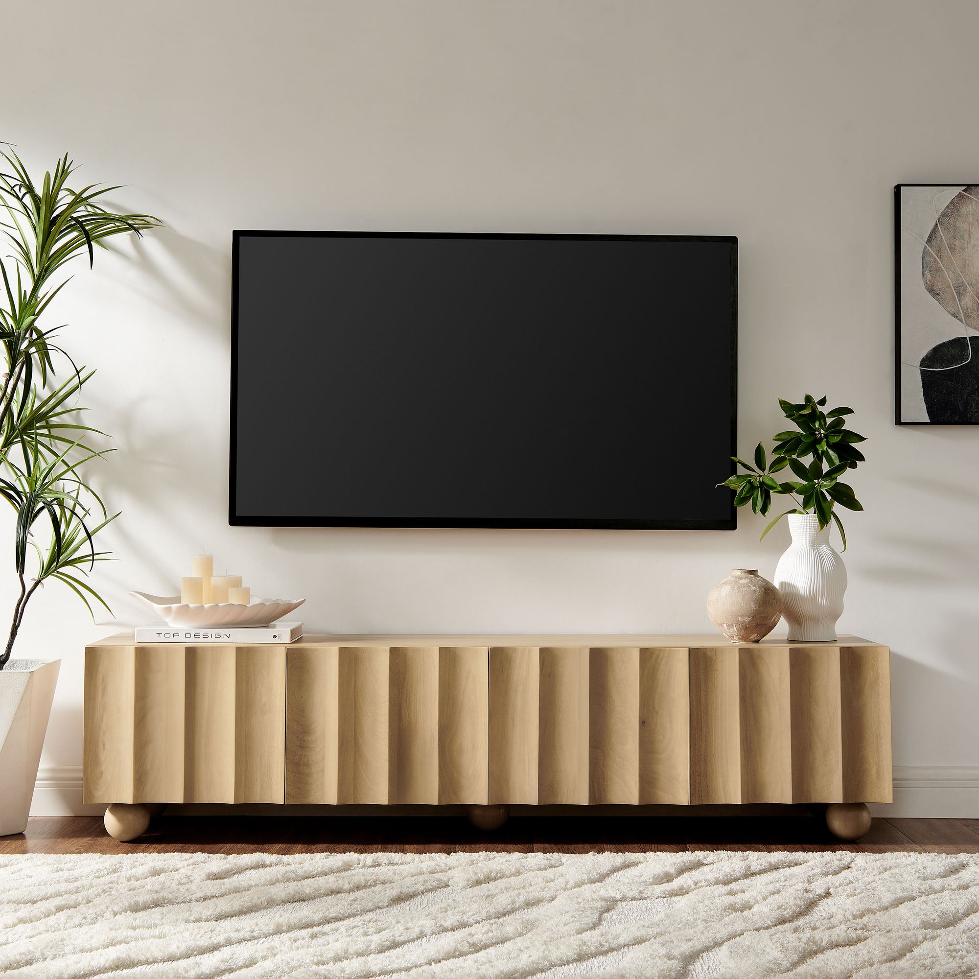 Sorren Scalloped 71" Wood TV Stand, Natural