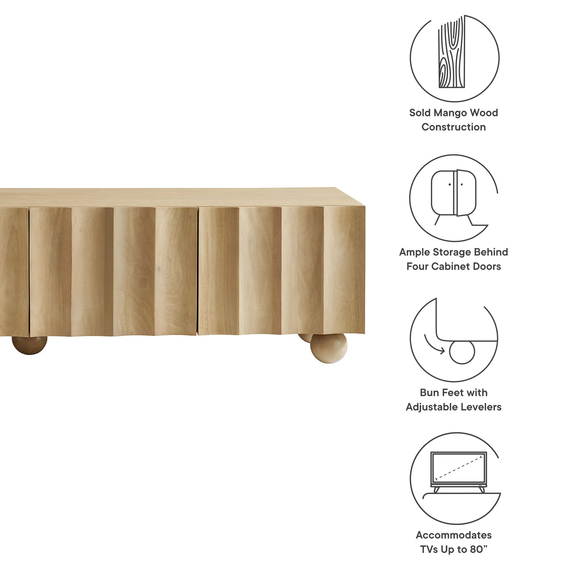 Sorren Scalloped 71" Wood TV Stand, Natural