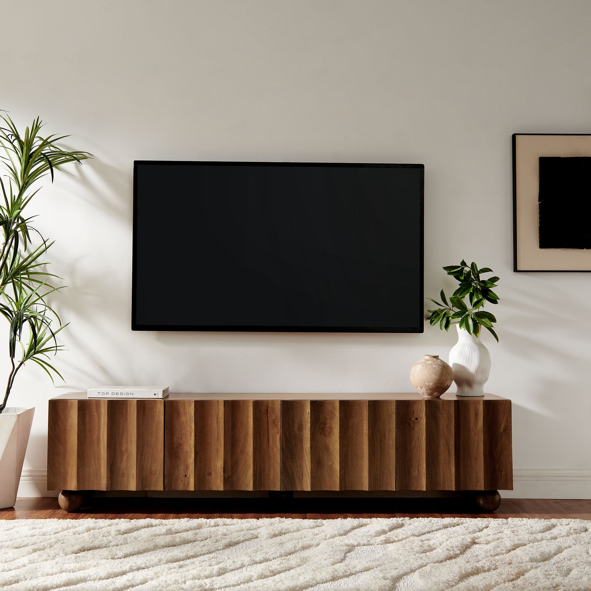 Sorren Scalloped 71" Wood TV Stand, Walnut
