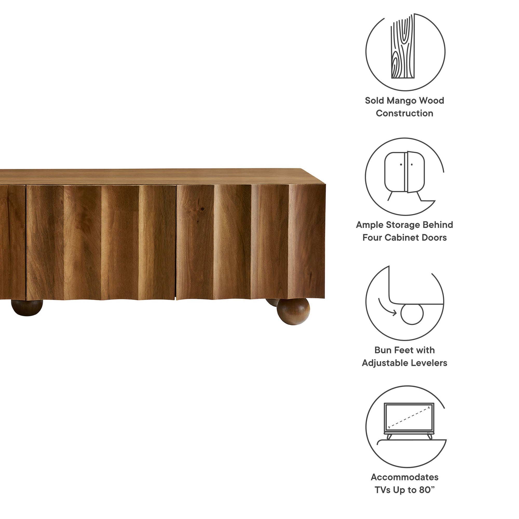 Sorren Scalloped 71" Wood TV Stand, Walnut