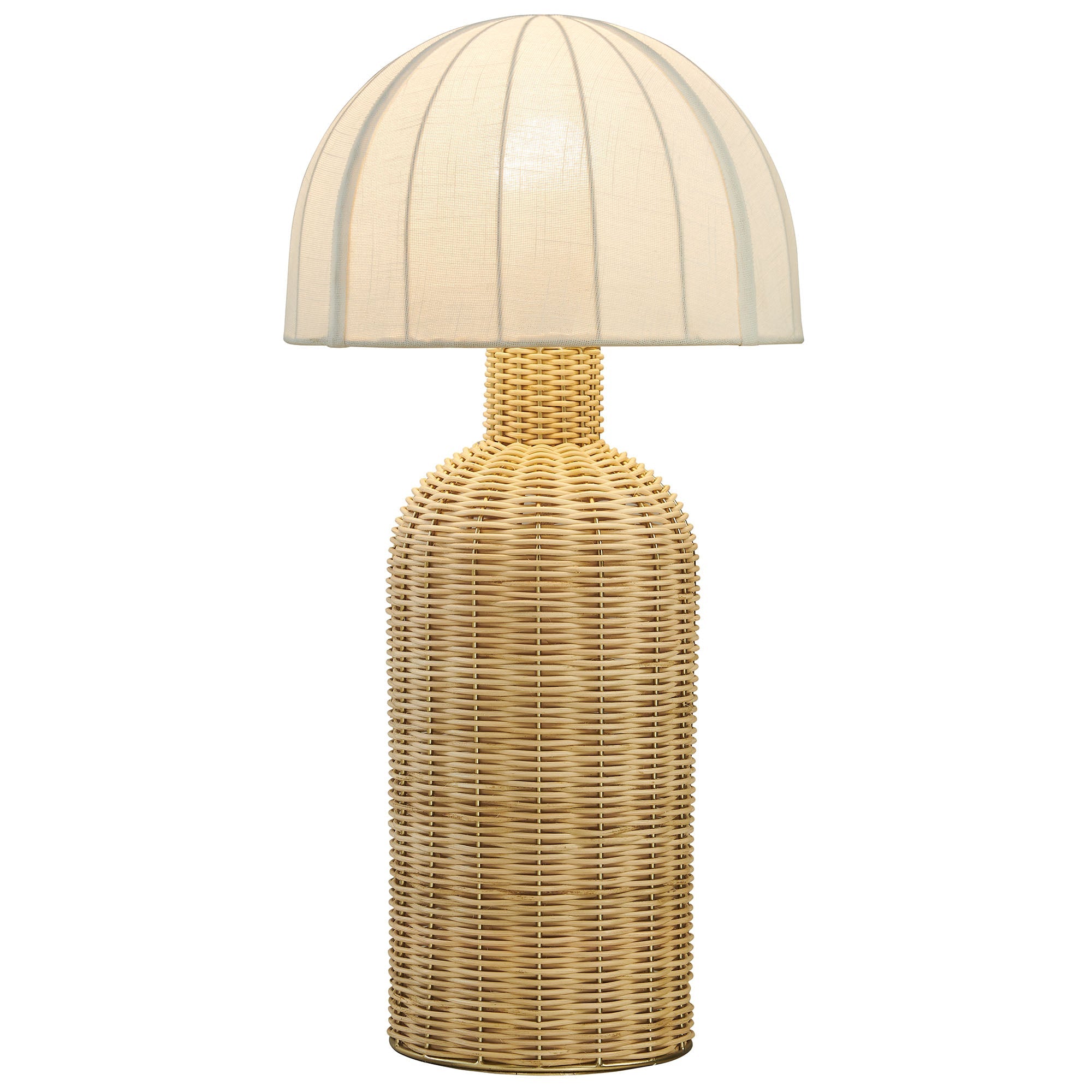 Santo Rattan Table Lamp With Dome Shade, White Natural