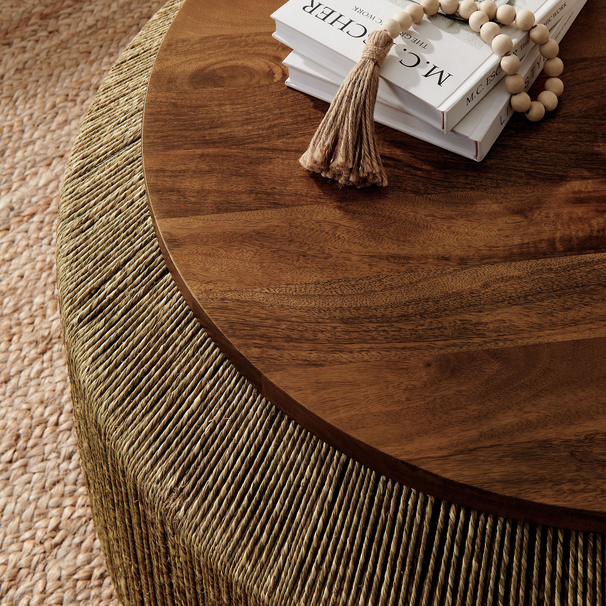 Maris Seagrass and Wood Coffee Table, Walnut Natural