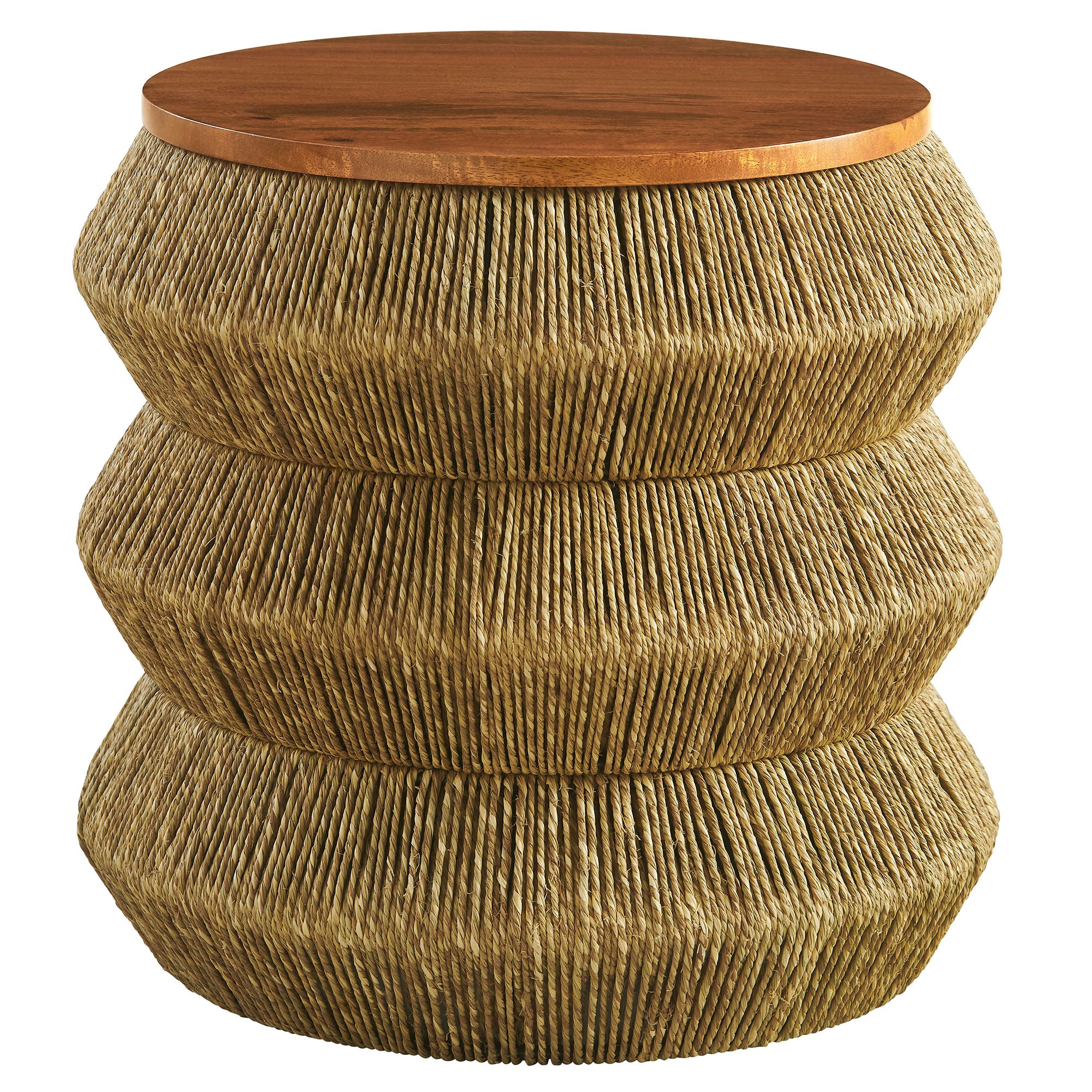 Maris Seagrass and Wood End Table, Walnut Natural