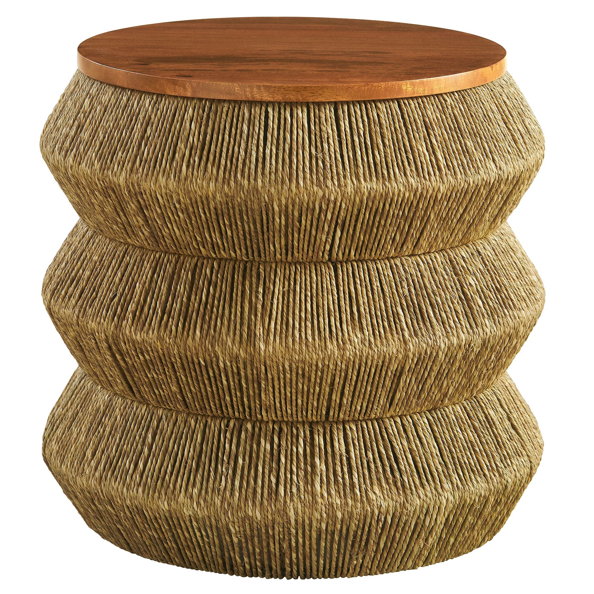 Maris Seagrass and Wood End Table, Walnut Natural