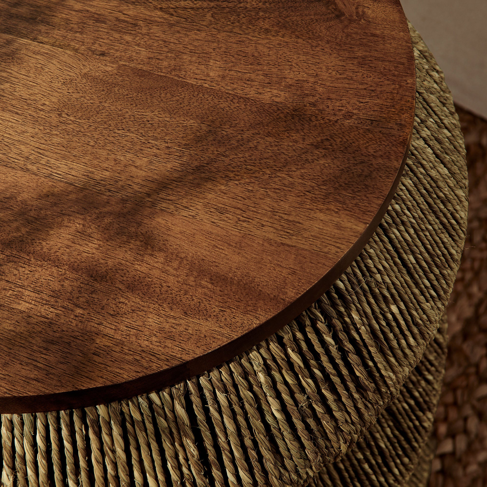 Maris Seagrass and Wood End Table, Walnut Natural