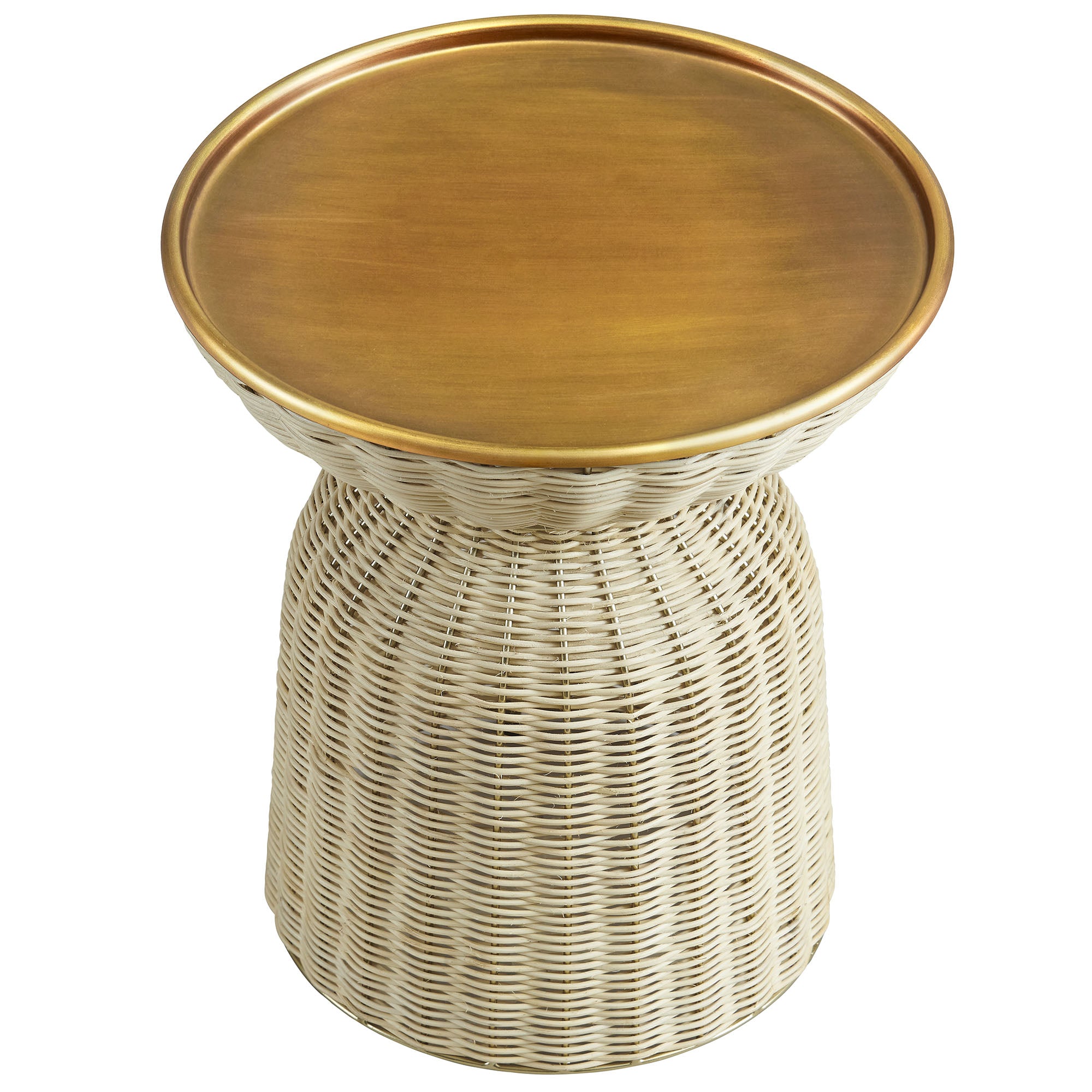 Lazaro Round Rattan Side Table, Burnished Brass Natural