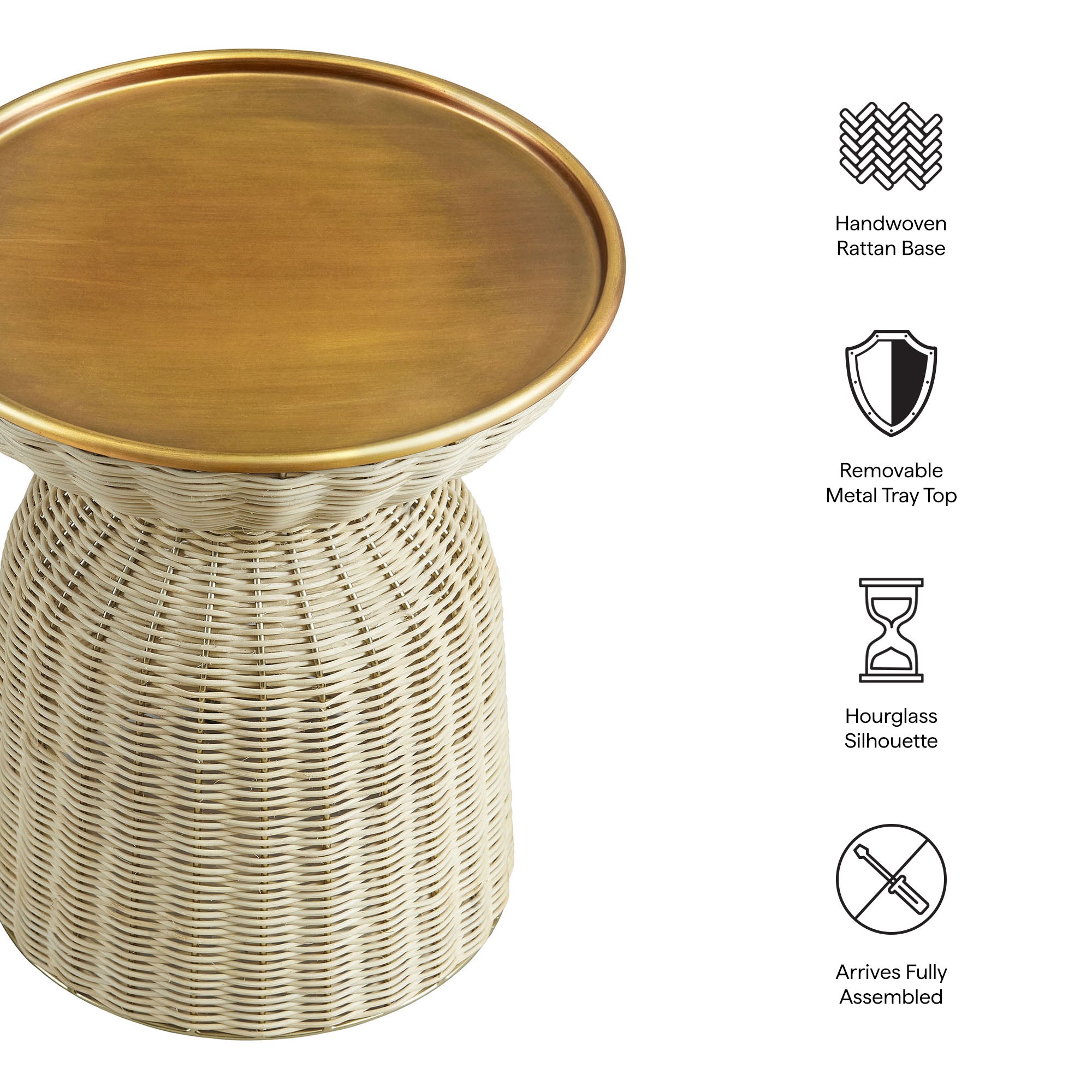Lazaro Round Rattan Side Table, Burnished Brass Natural