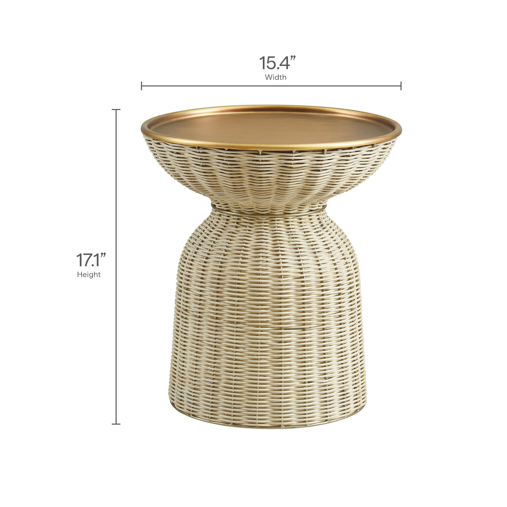Lazaro Round Rattan Side Table, Burnished Brass Natural