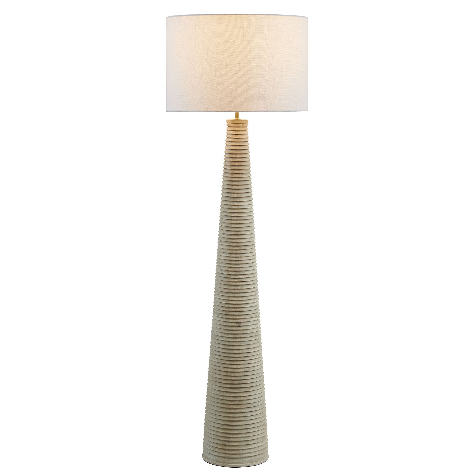 Saylor Carved Ribbed Wood Floor Lamp With Drum Shade, White Gray