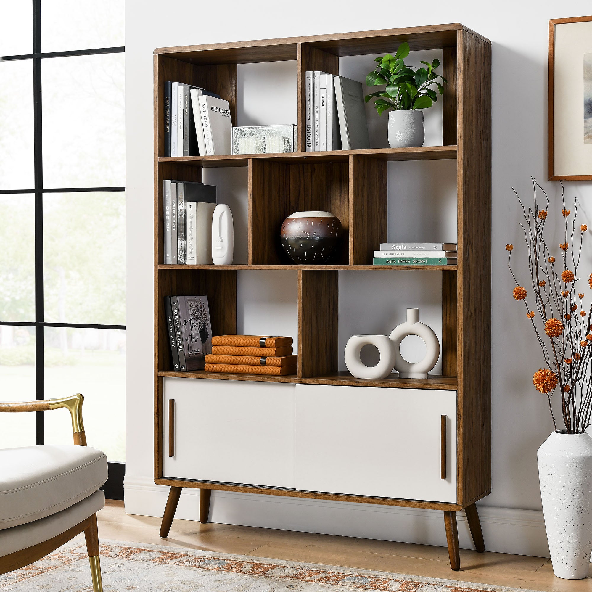 Transmit 45" Bookcase with Sliding Doors, Walnut Linen