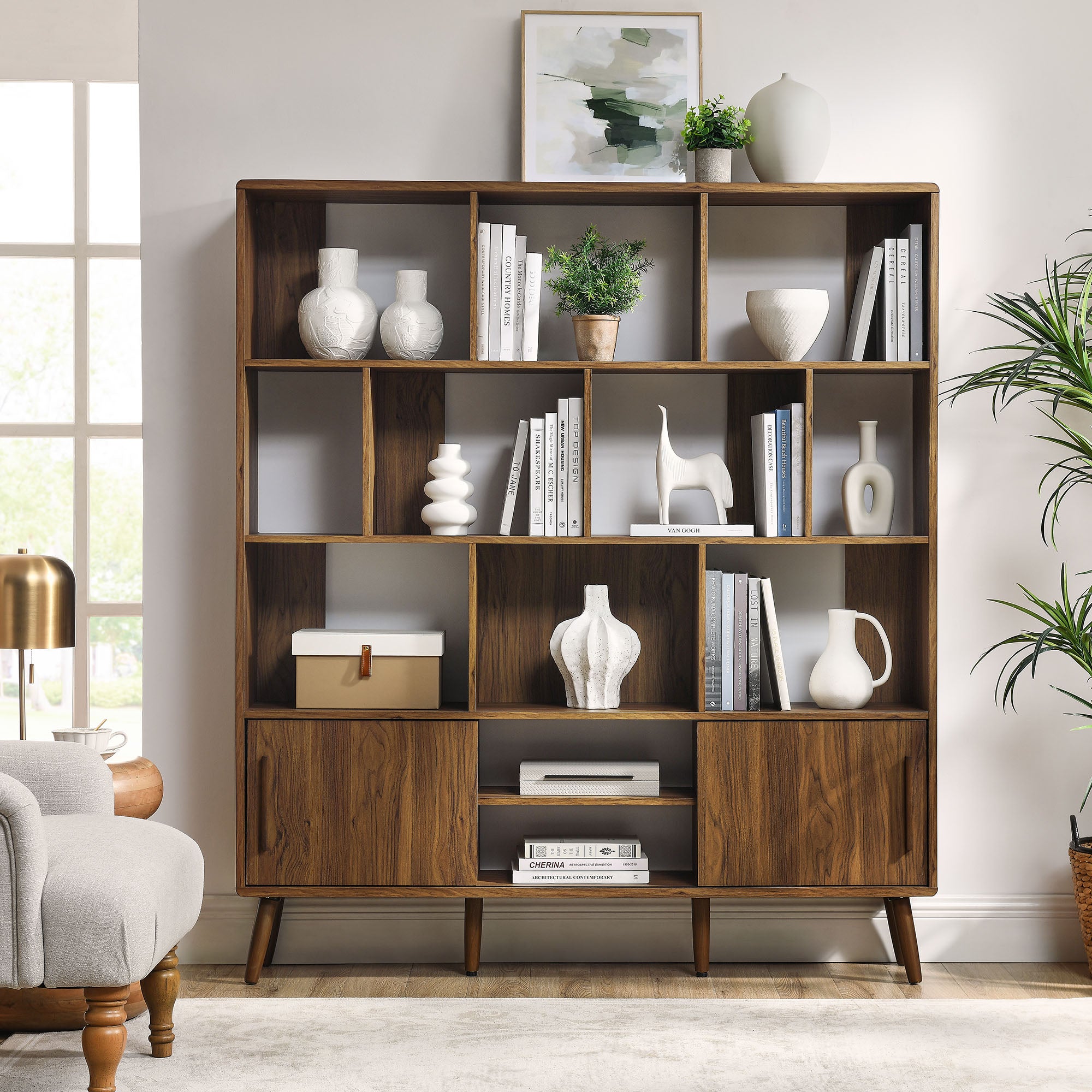 Transmit 59" Bookcase with Sliding Doors, Walnut