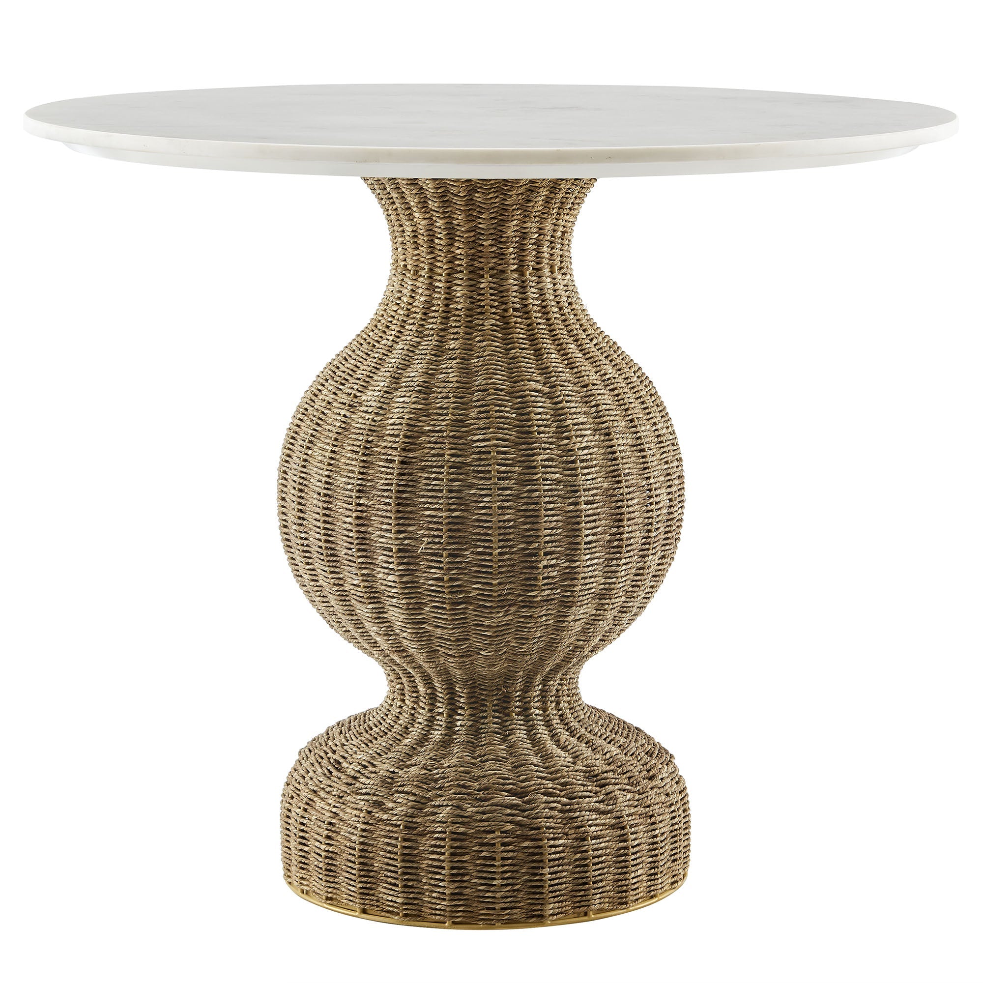 Zale 36" Marble and Seagrass Dining Table, White Natural