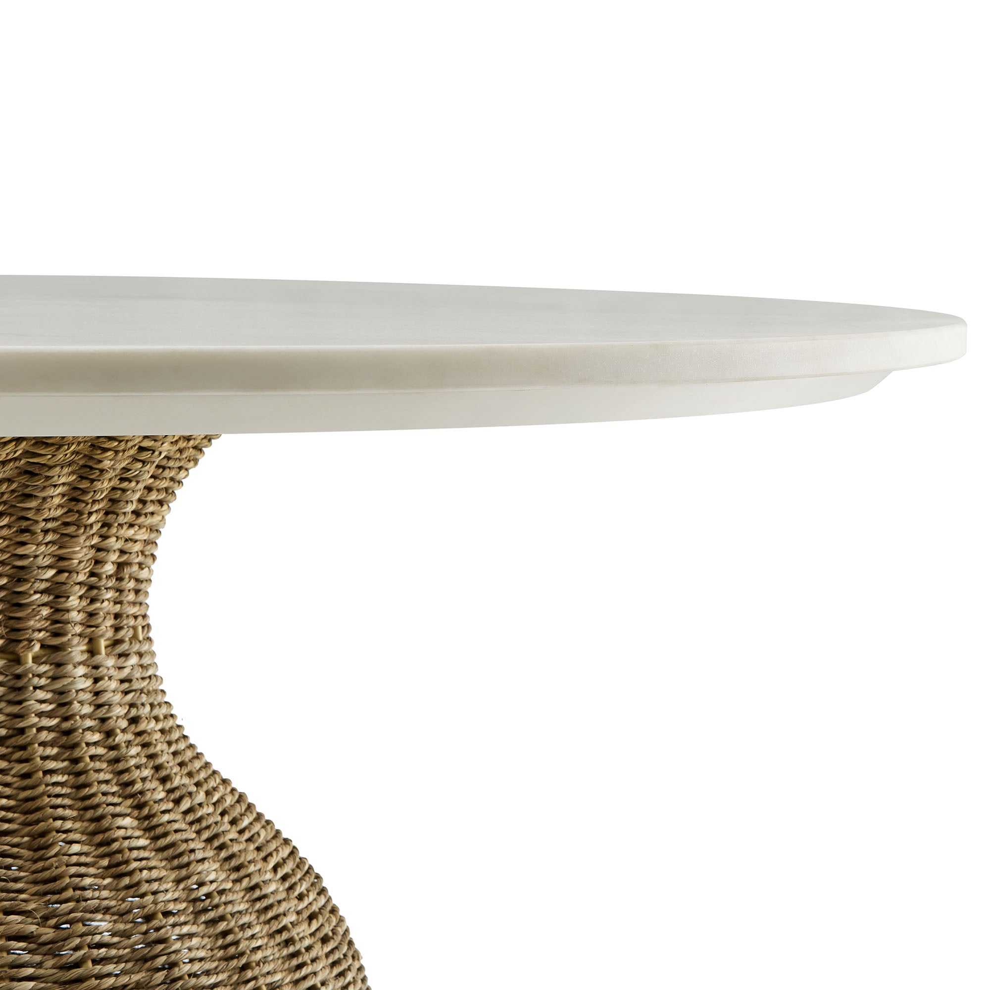Zale 36" Marble and Seagrass Dining Table, White Natural