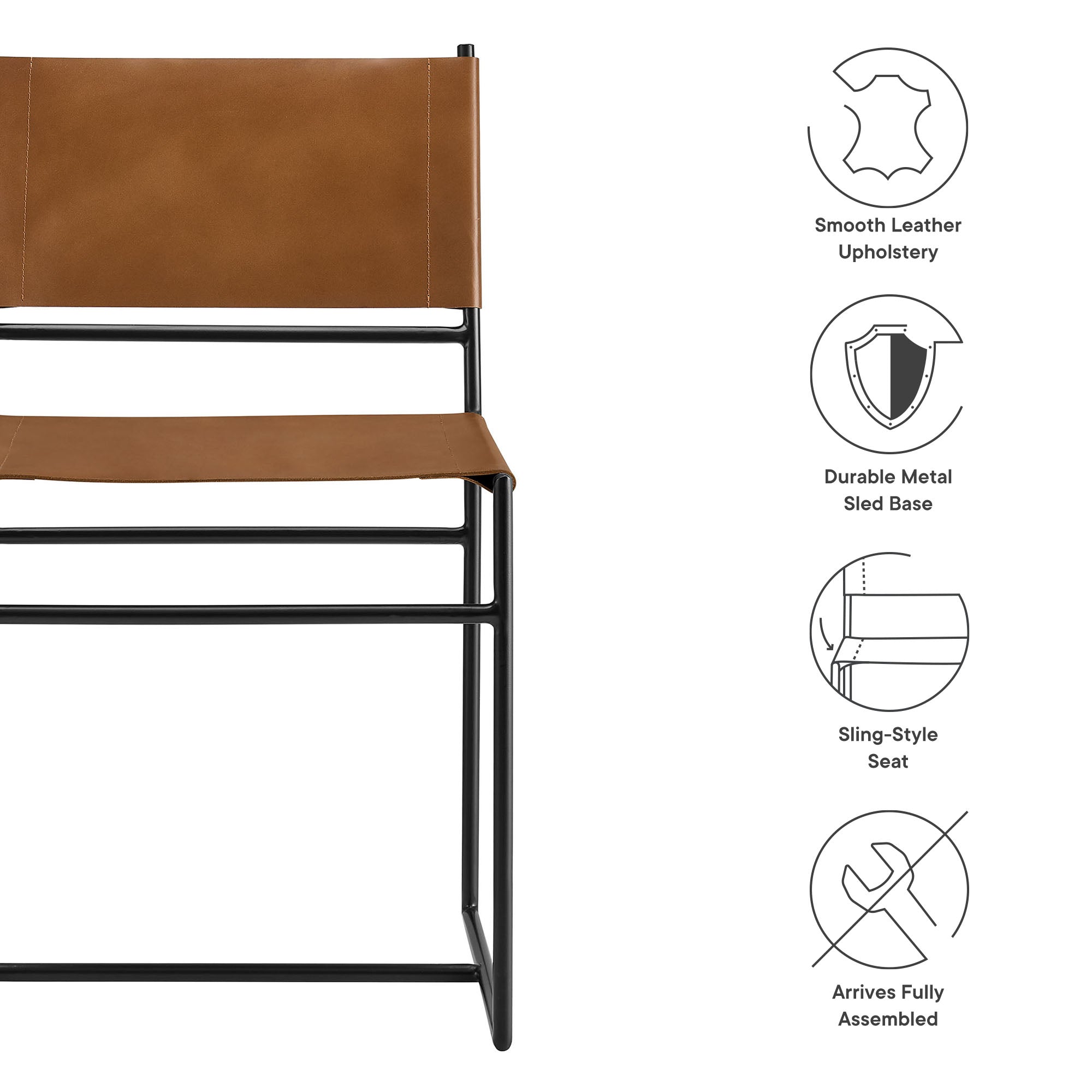 Thatcher Leather and Metal Dining Chair, Tan