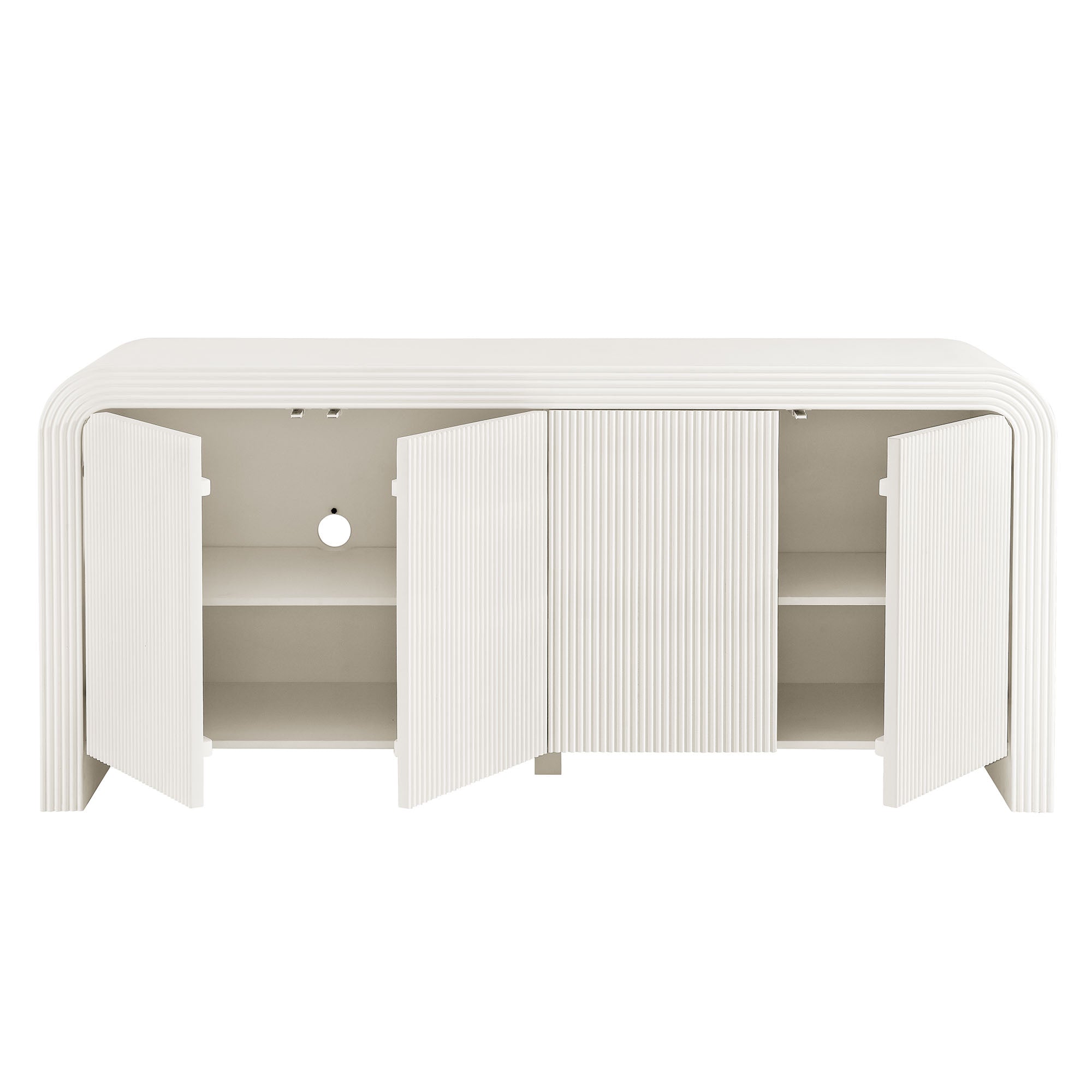 Waterflute 70" Fluted Sideboard Cabinet, White Matte