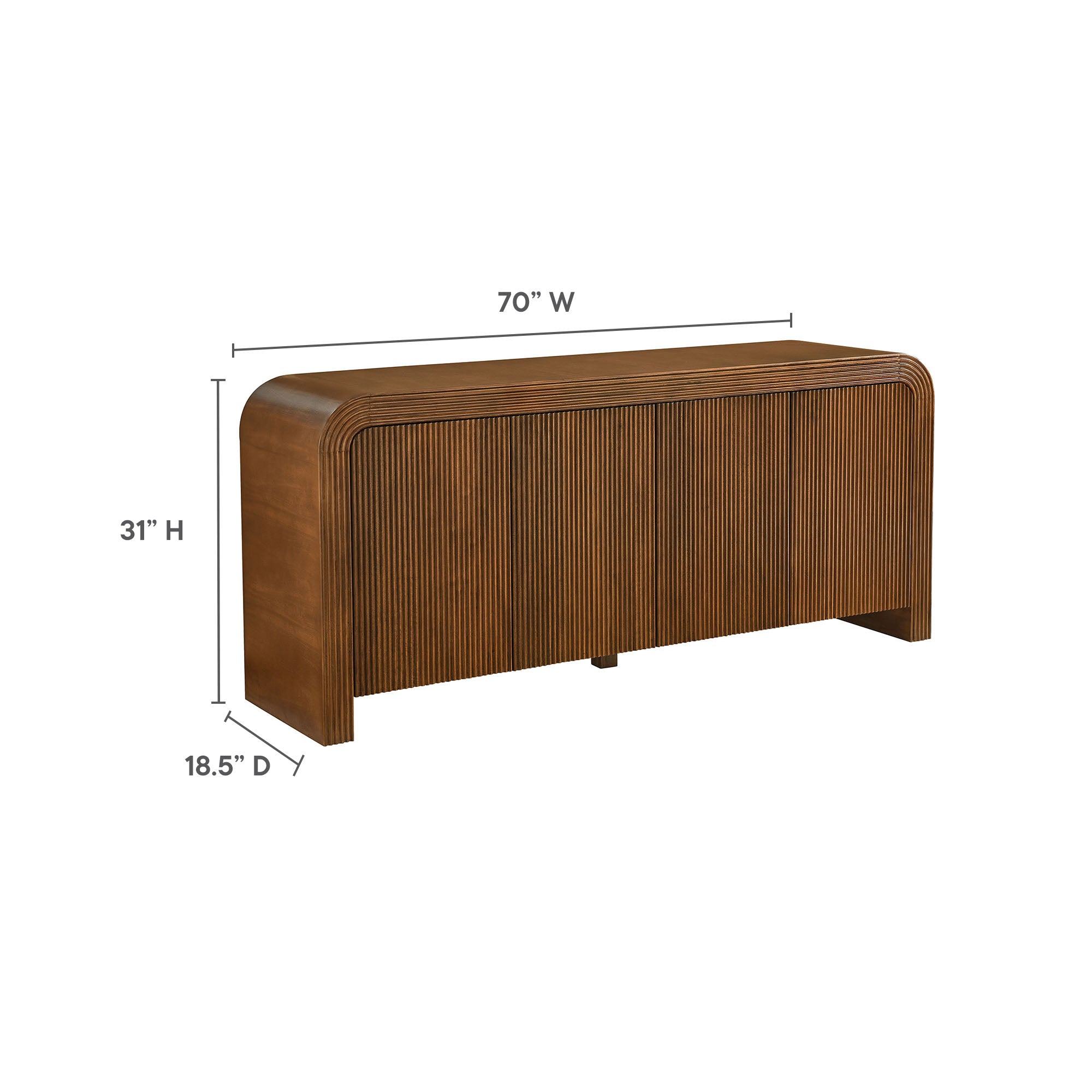 Waterflute 70" Fluted Sideboard Cabinet, Walnut