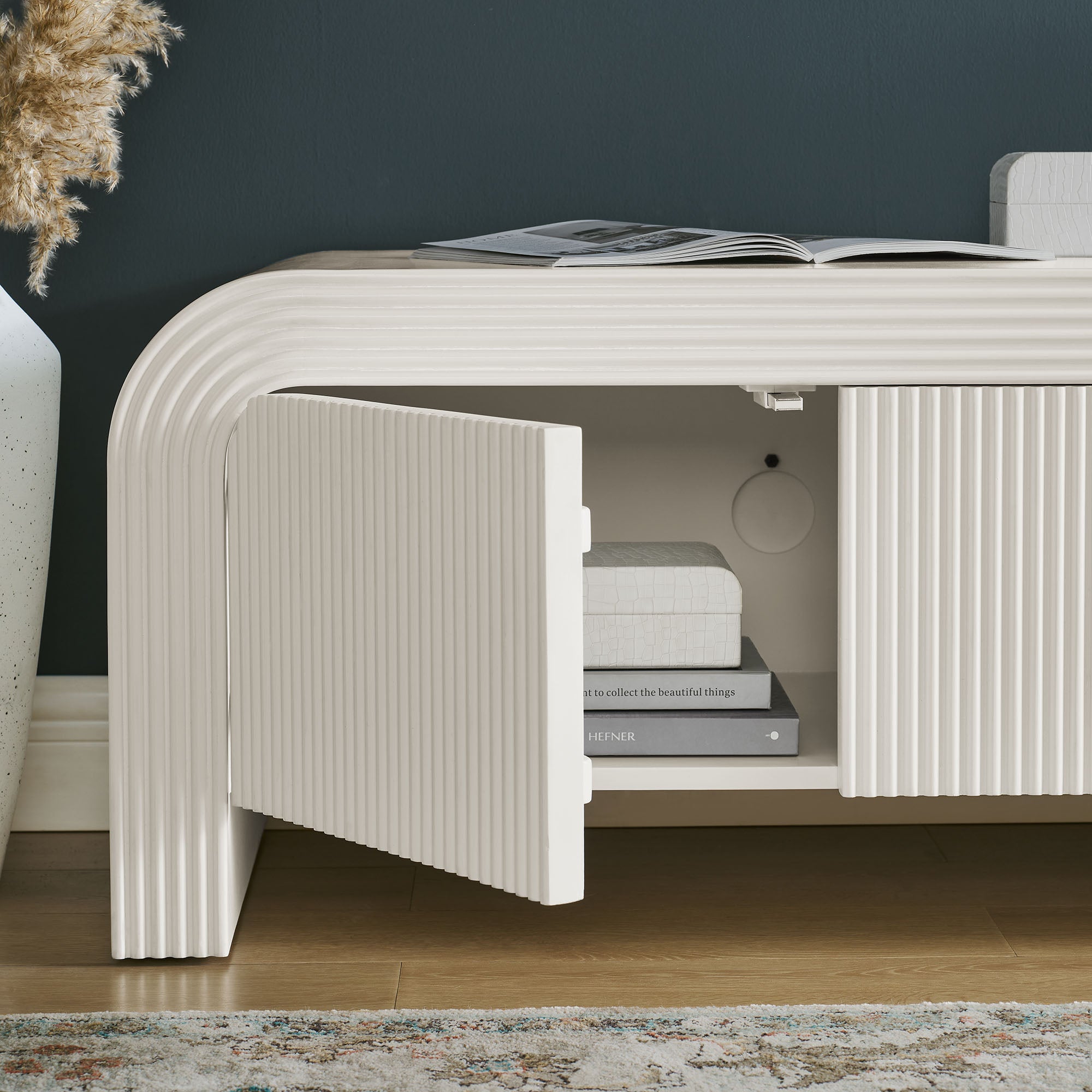 Waterflute 68" Fluted TV Stand, White Matte