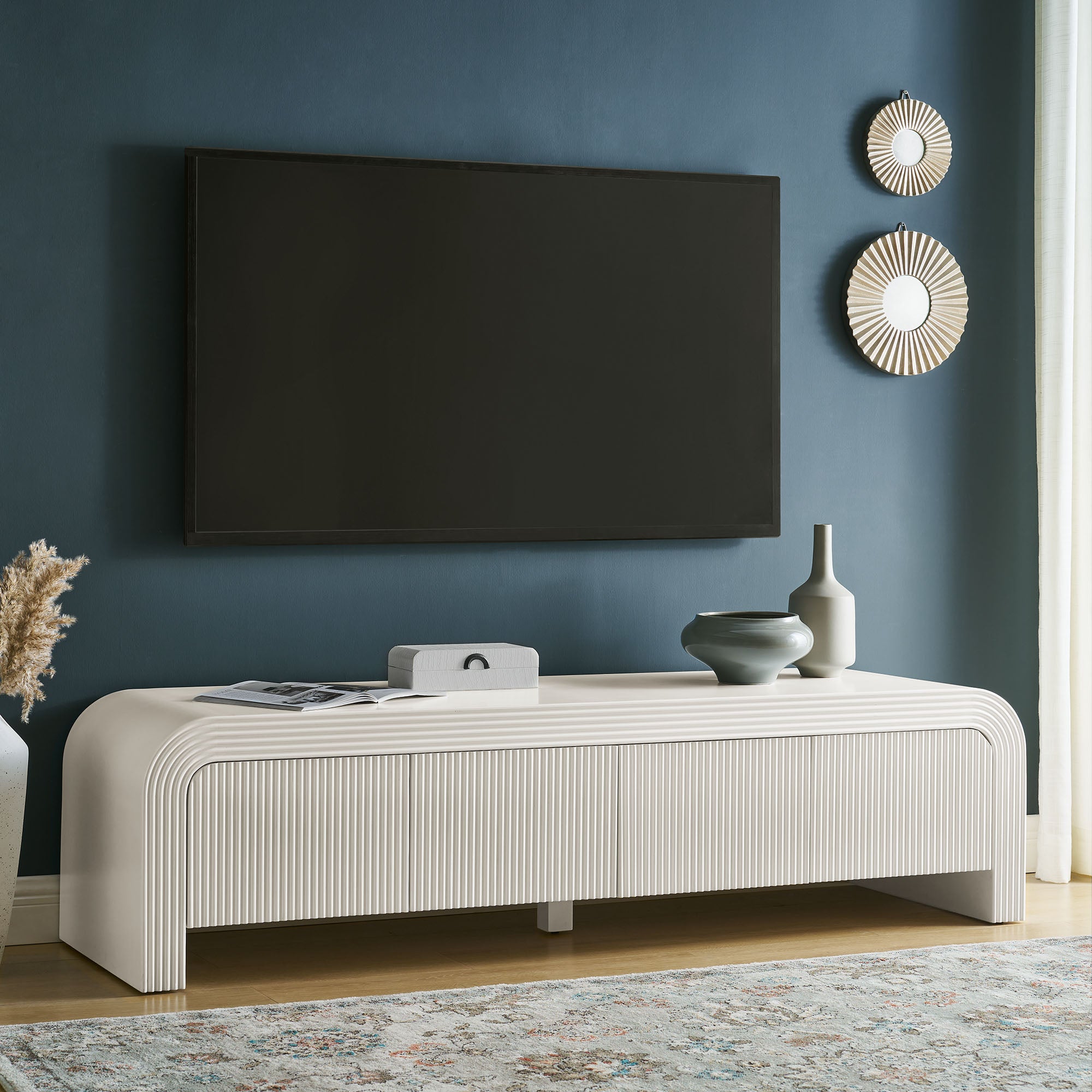 Waterflute 68" Fluted TV Stand, White Matte