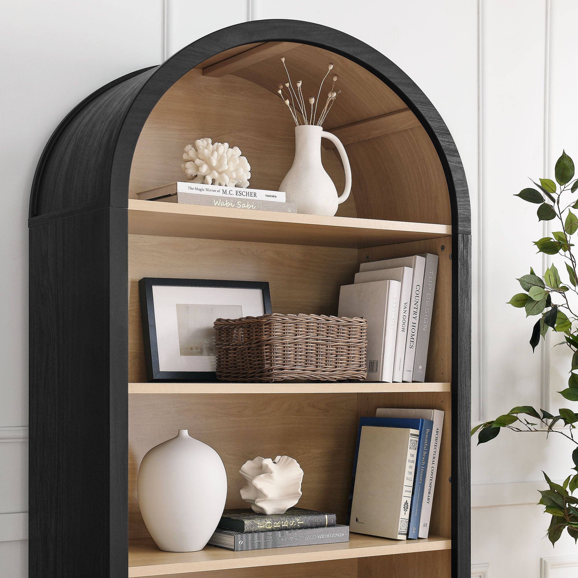 Evie Arched Wide Bookcase Display Cabinet, Black