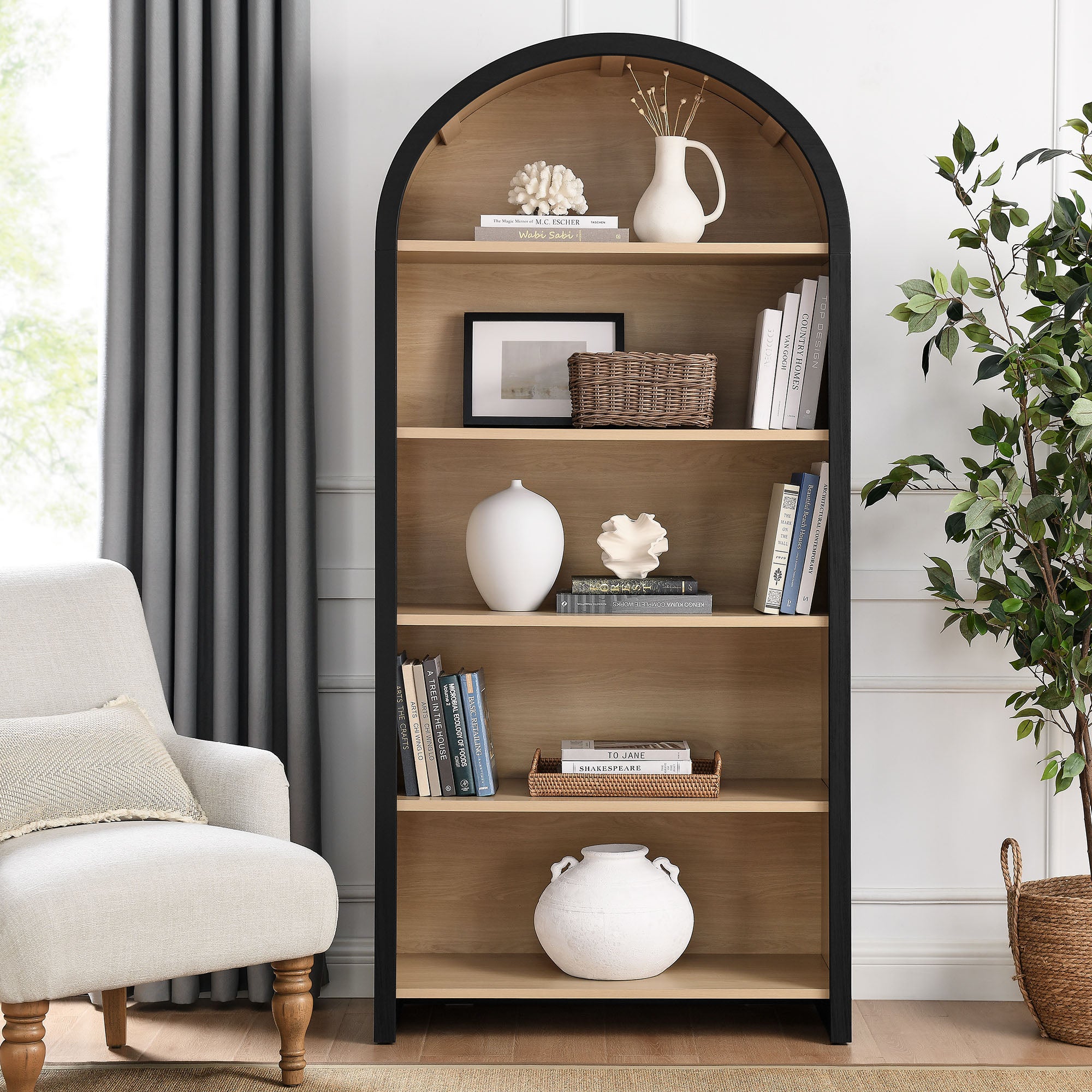 Evie Arched Wide Bookcase Display Cabinet, Black