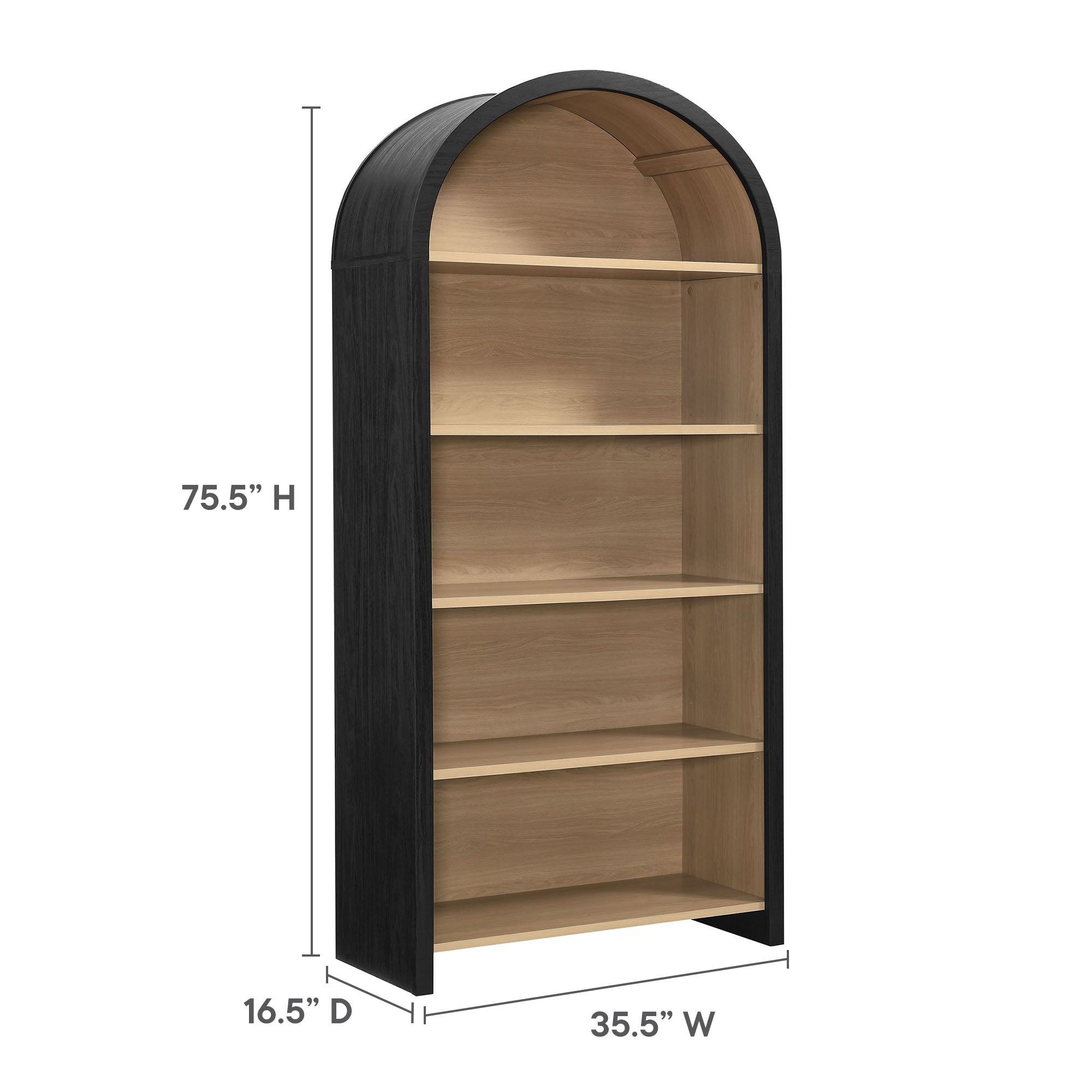 Evie Arched Wide Bookcase Display Cabinet, Black