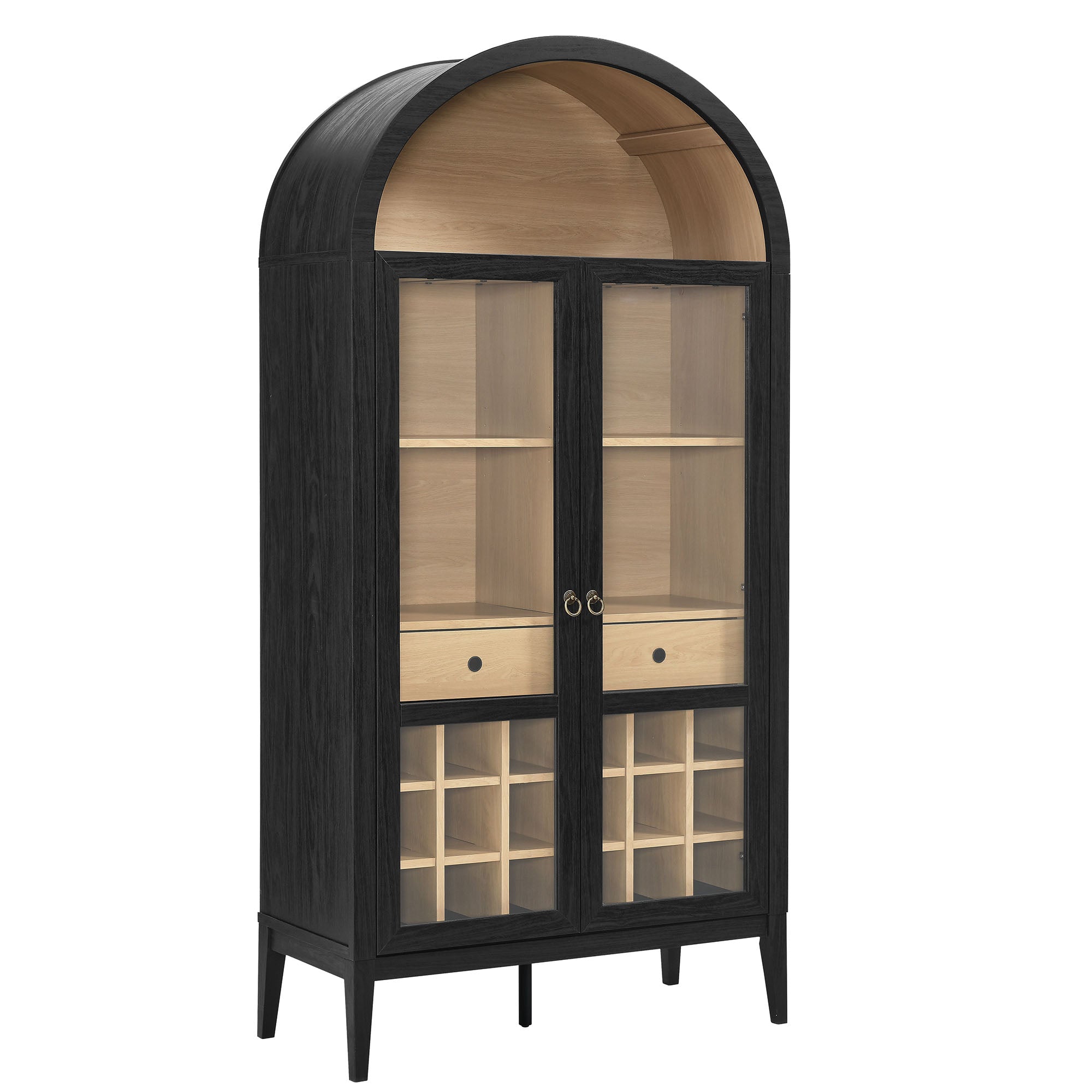 Nolan Arched Bar Cabinet, Black Oak