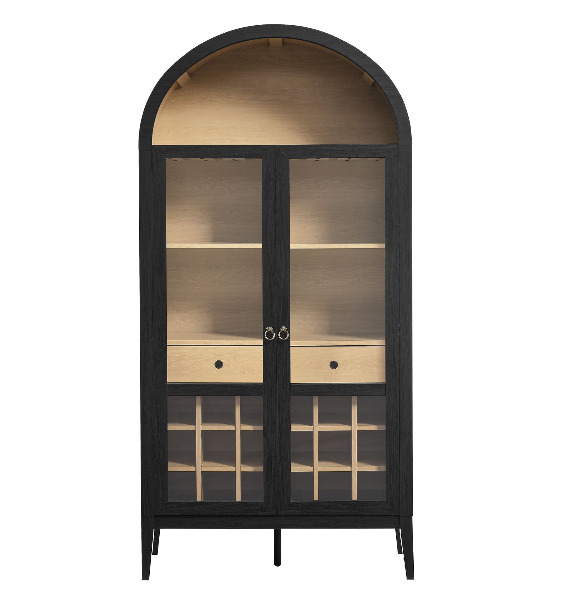 Nolan Arched Bar Cabinet, Black Oak
