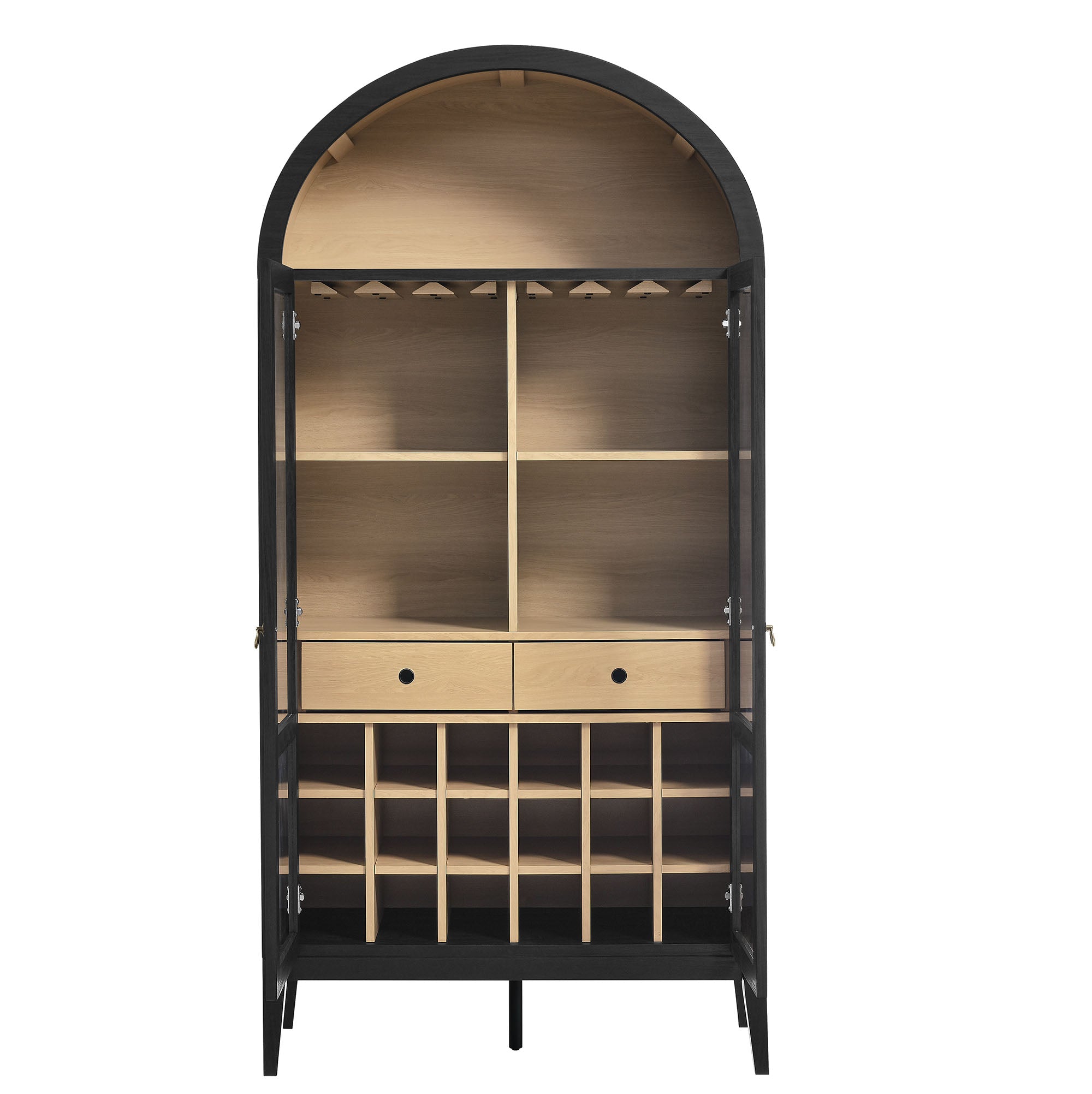 Nolan Arched Bar Cabinet, Black Oak
