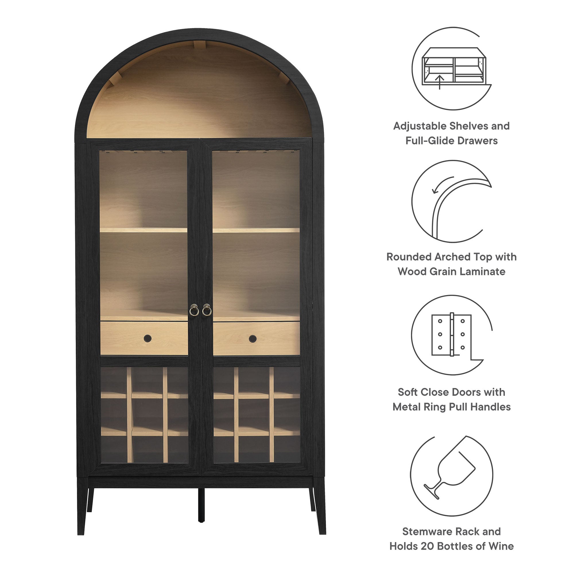 Nolan Arched Bar Cabinet, Black Oak